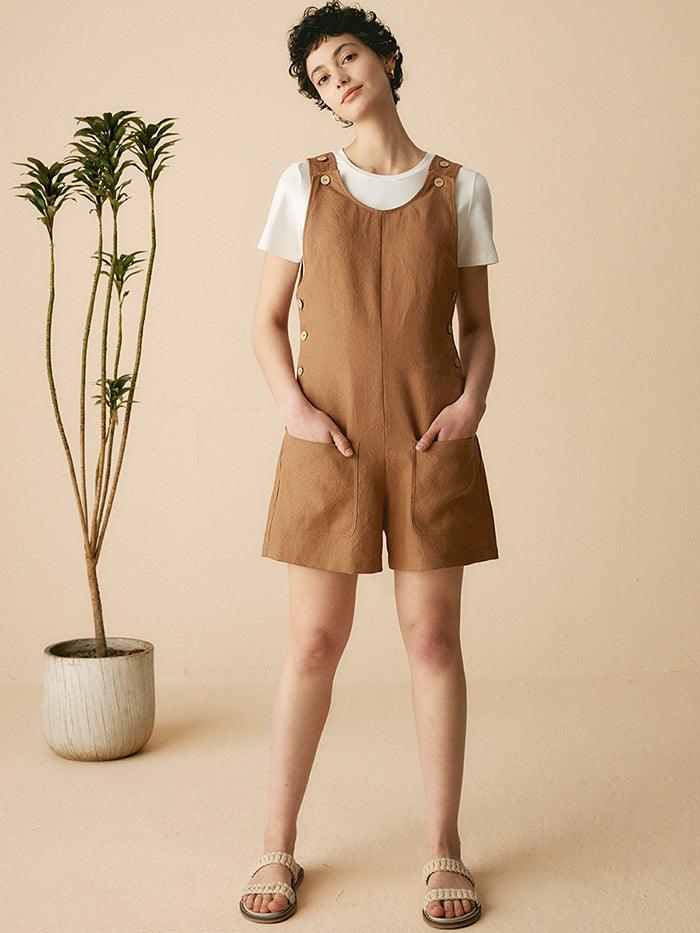 100% Linen U-Neck Short Jumpsuit KENDALL
