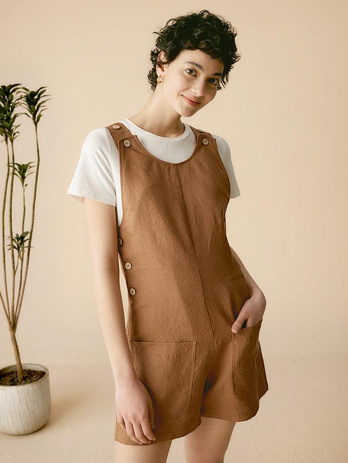 100% Linen U-Neck Short Jumpsuit KENDALL