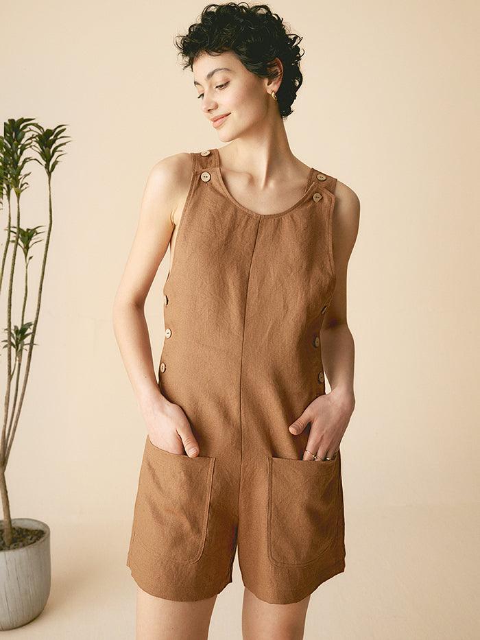 100% Linen U-Neck Short Jumpsuit KENDALL