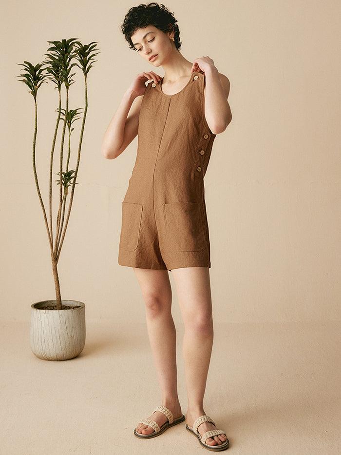 100% Linen U-Neck Short Jumpsuit KENDALL