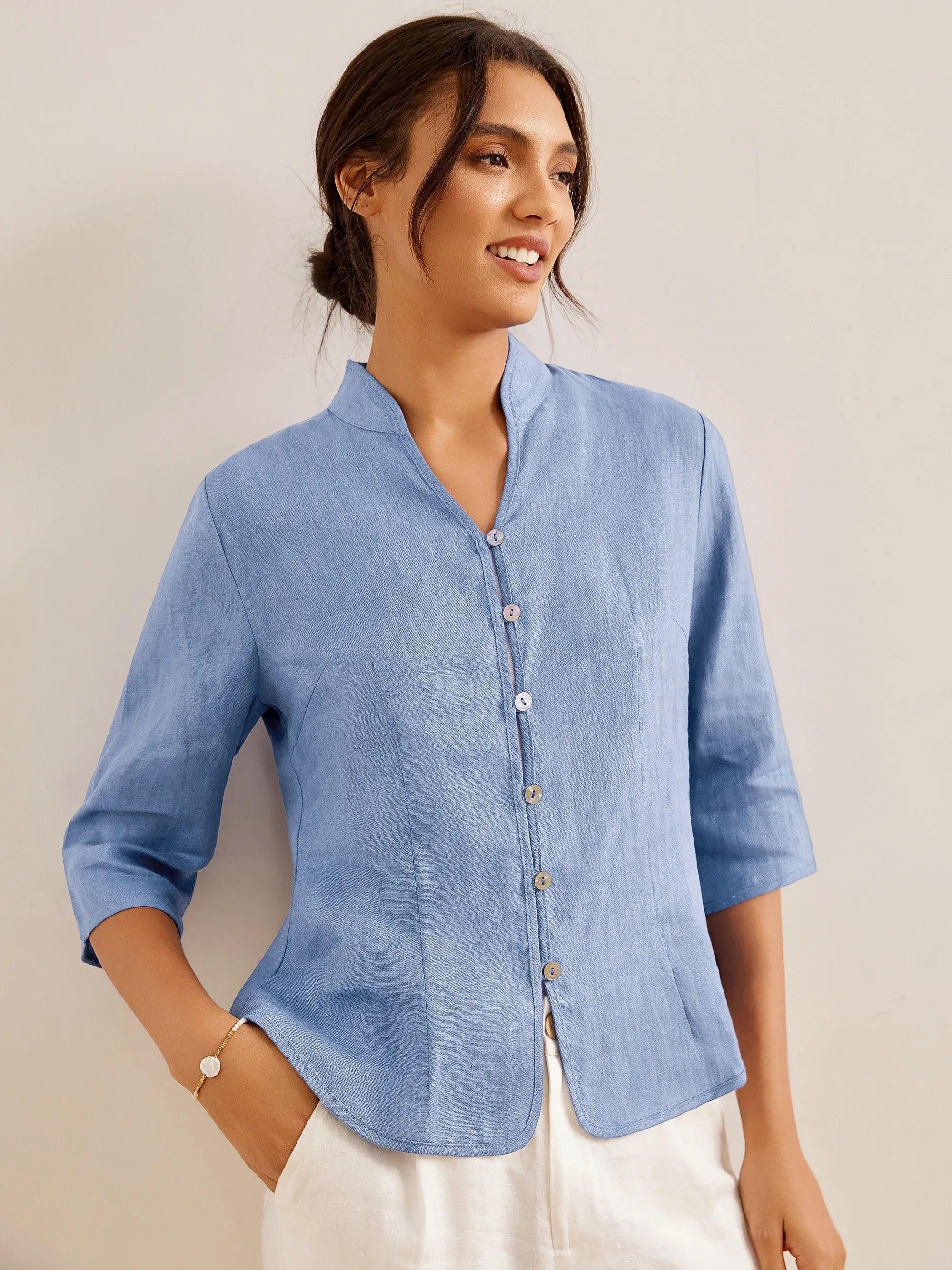 100% Linen Hand Button Fitted Jacket AMELIA