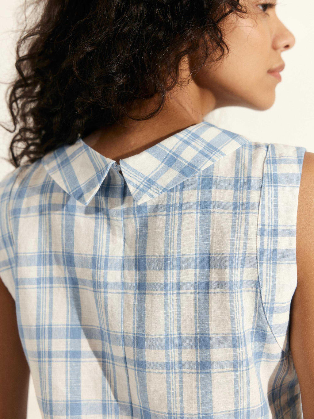 100% Linen Draped Collar Tank Top