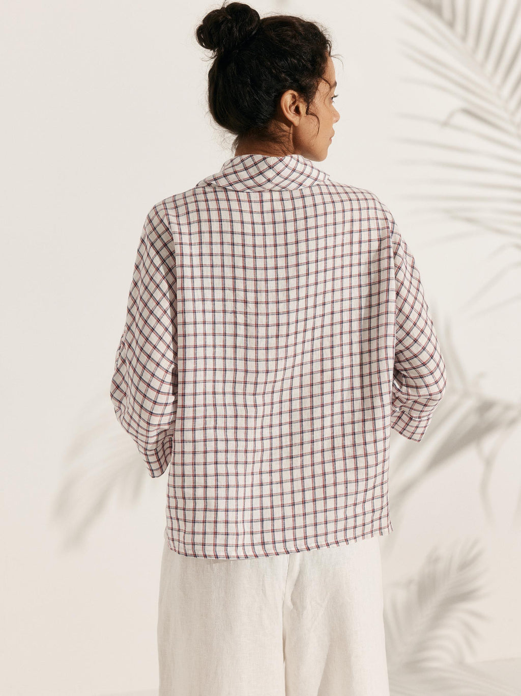100% Linen Dropped Collar Long-Sleeve Top TRISTAN