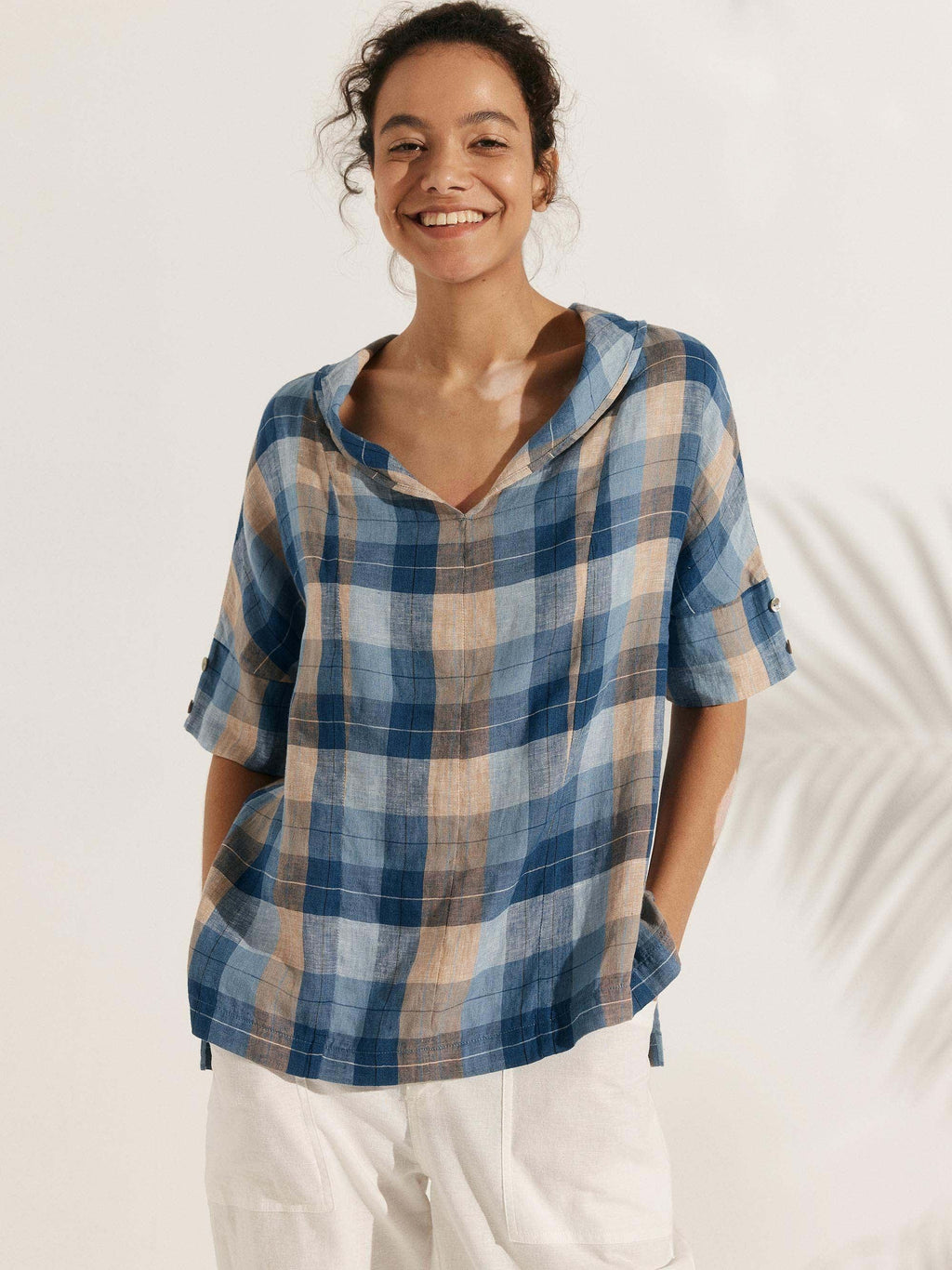 Linen V Neck Short Sleeve Shirt SIERRA