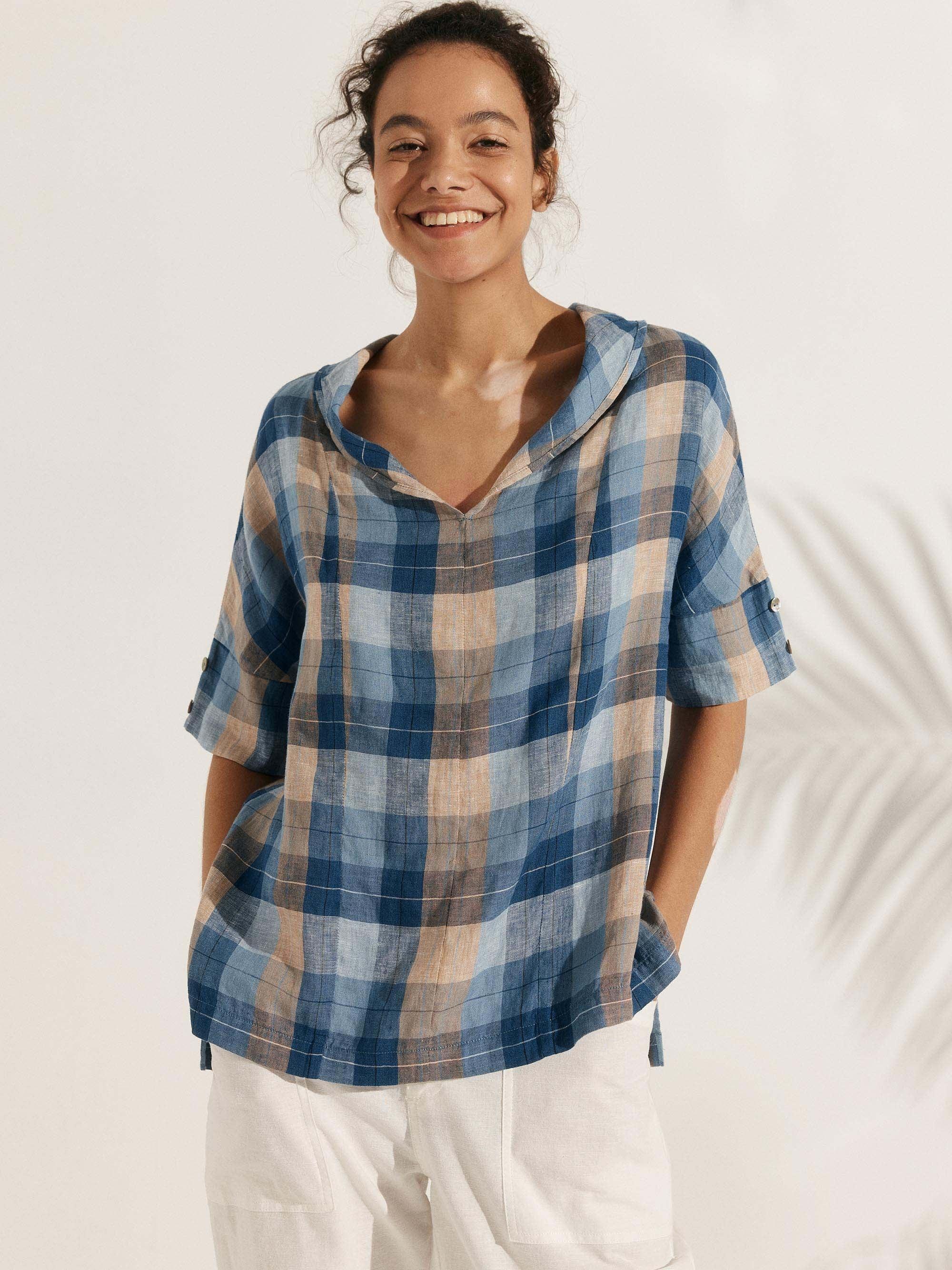 Linen V Neck Short Sleeve Shirt SIERRA