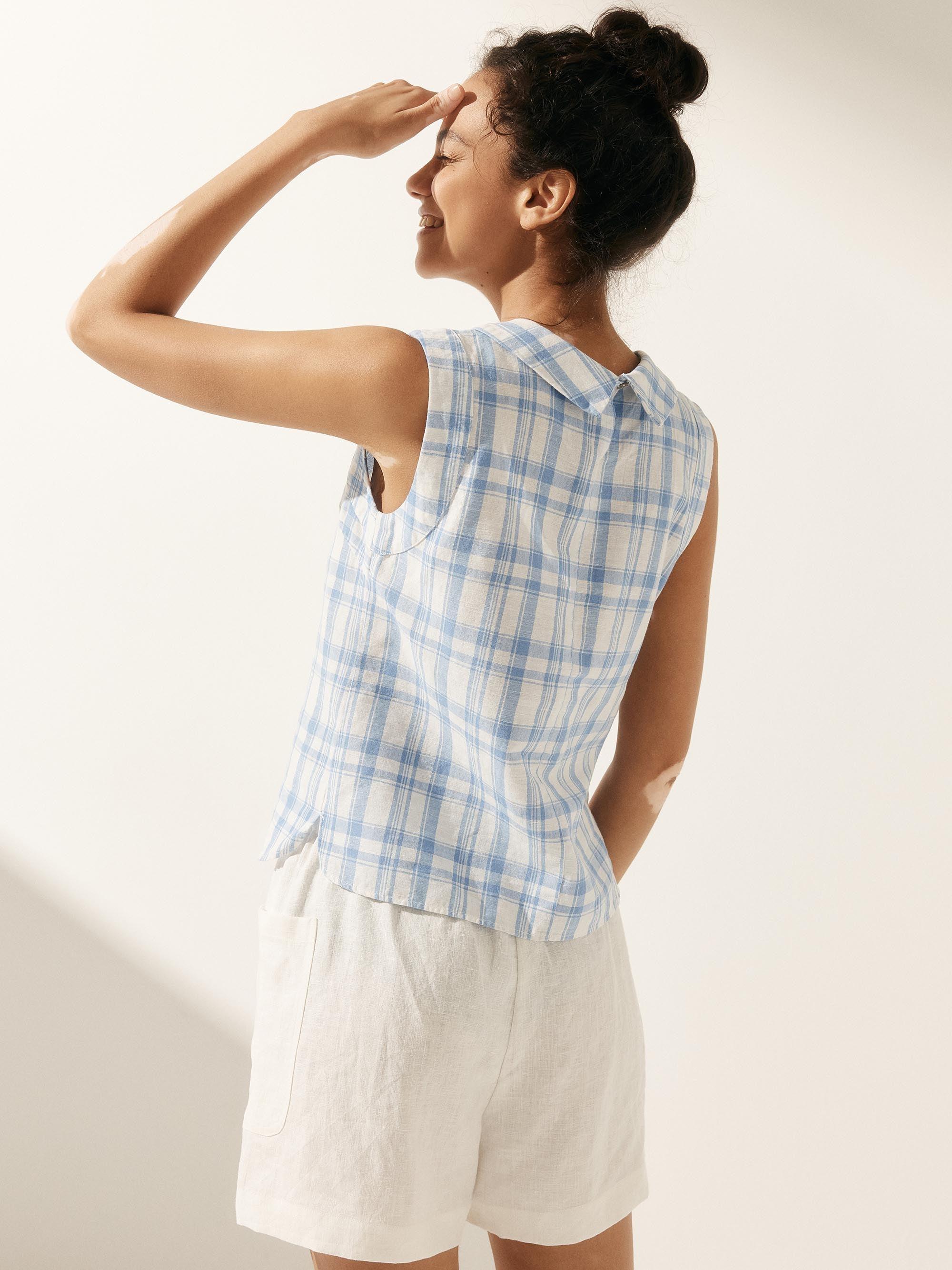 100% Linen Draped Collar Tank Top