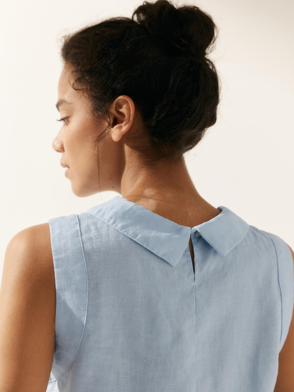 100% Linen Draped Collar Tank Top