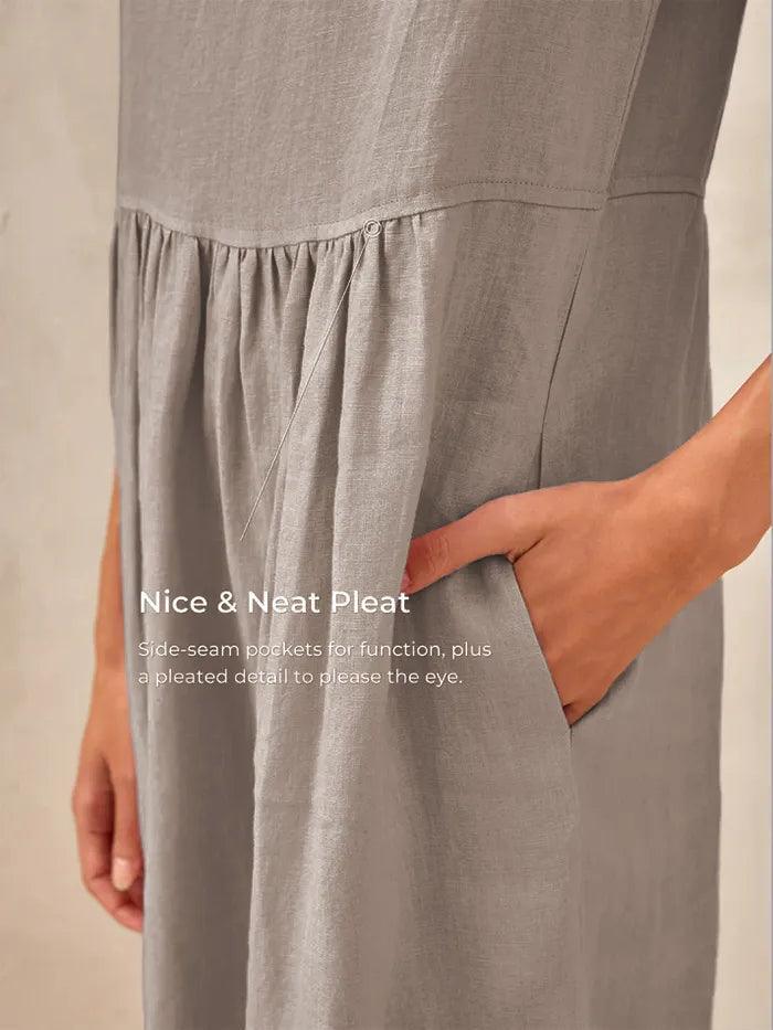 Linen Striped Cap Sleeve Washed Midi Dress JOAN