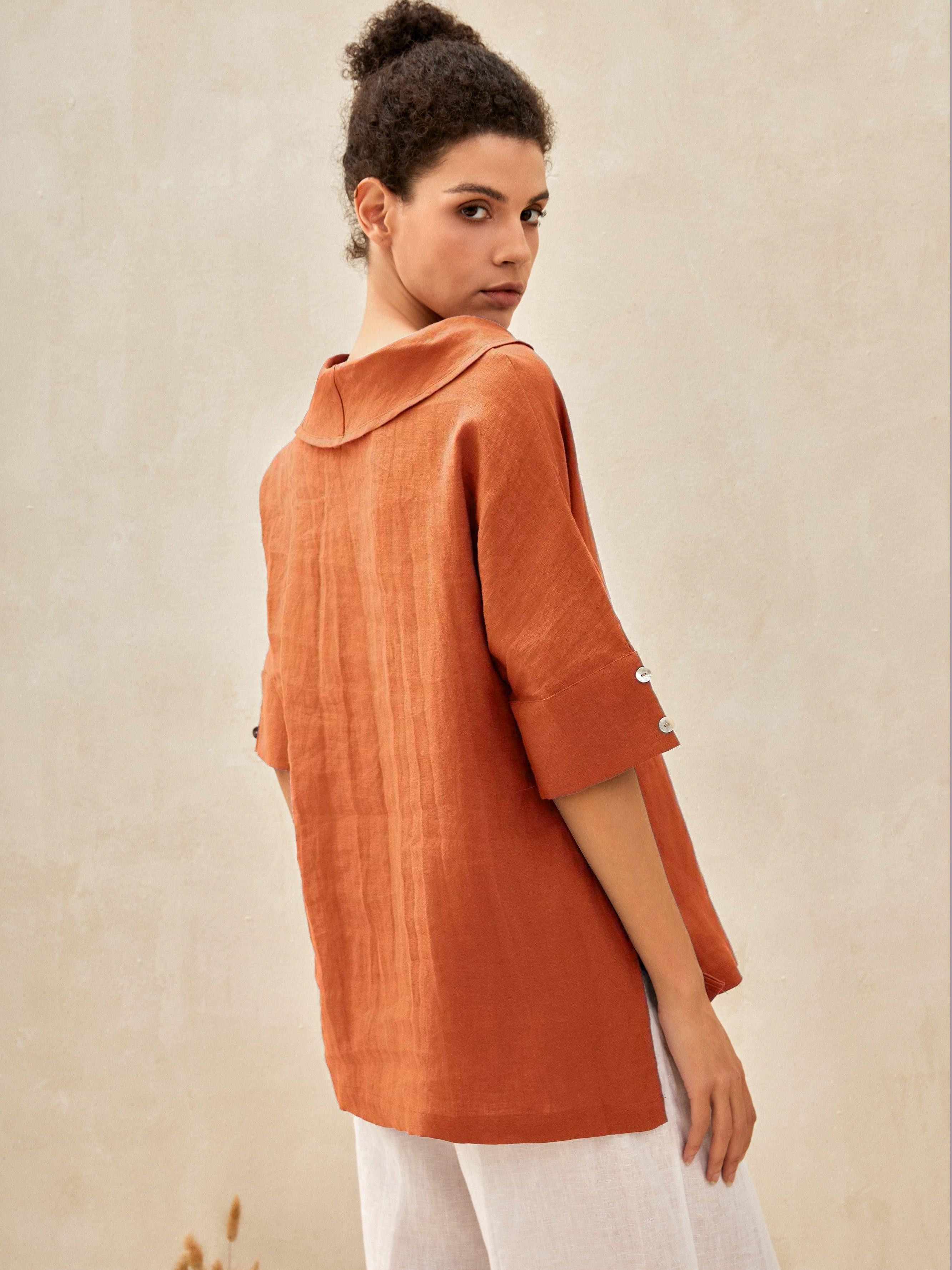Linen V Neck Short Sleeve Shirt SIERRA