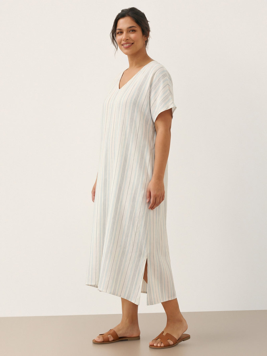 100% Linen Back-Tied Waist Midi Dress HANA