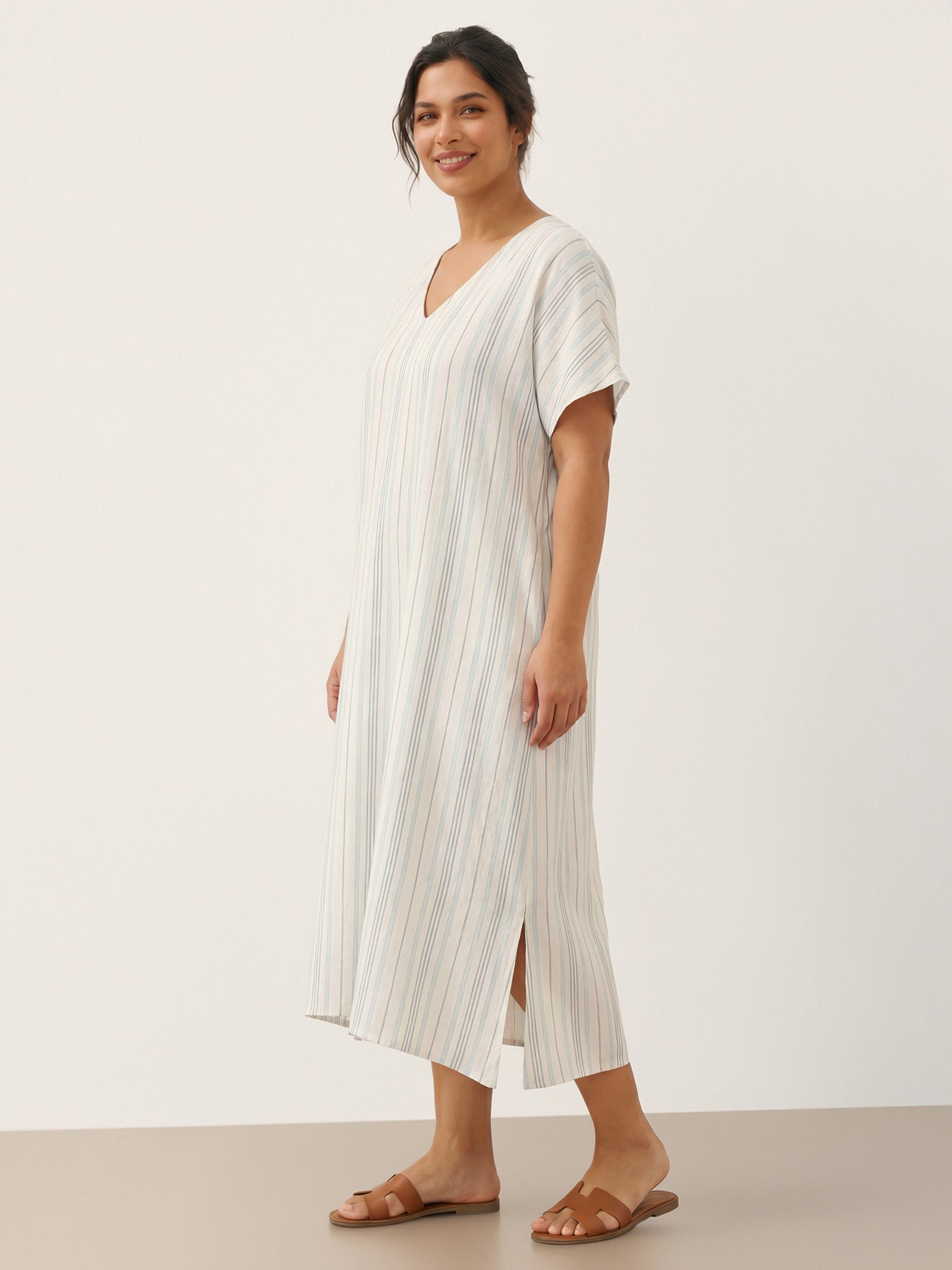100% Linen Back-Tied Waist Midi Dress HANA
