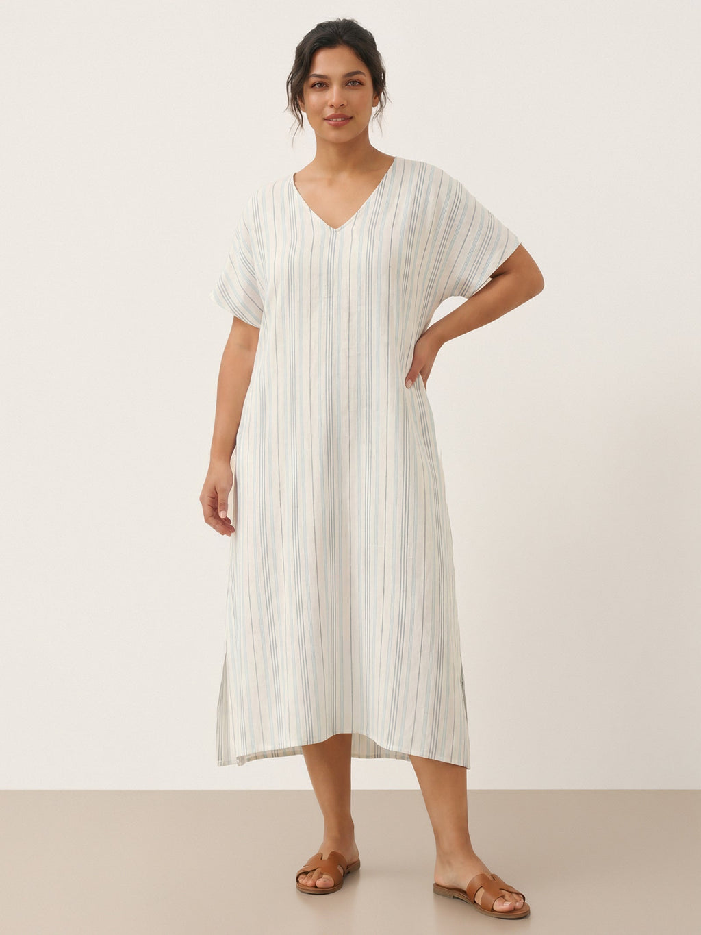 100% Linen Back-Tied Waist Midi Dress HANA