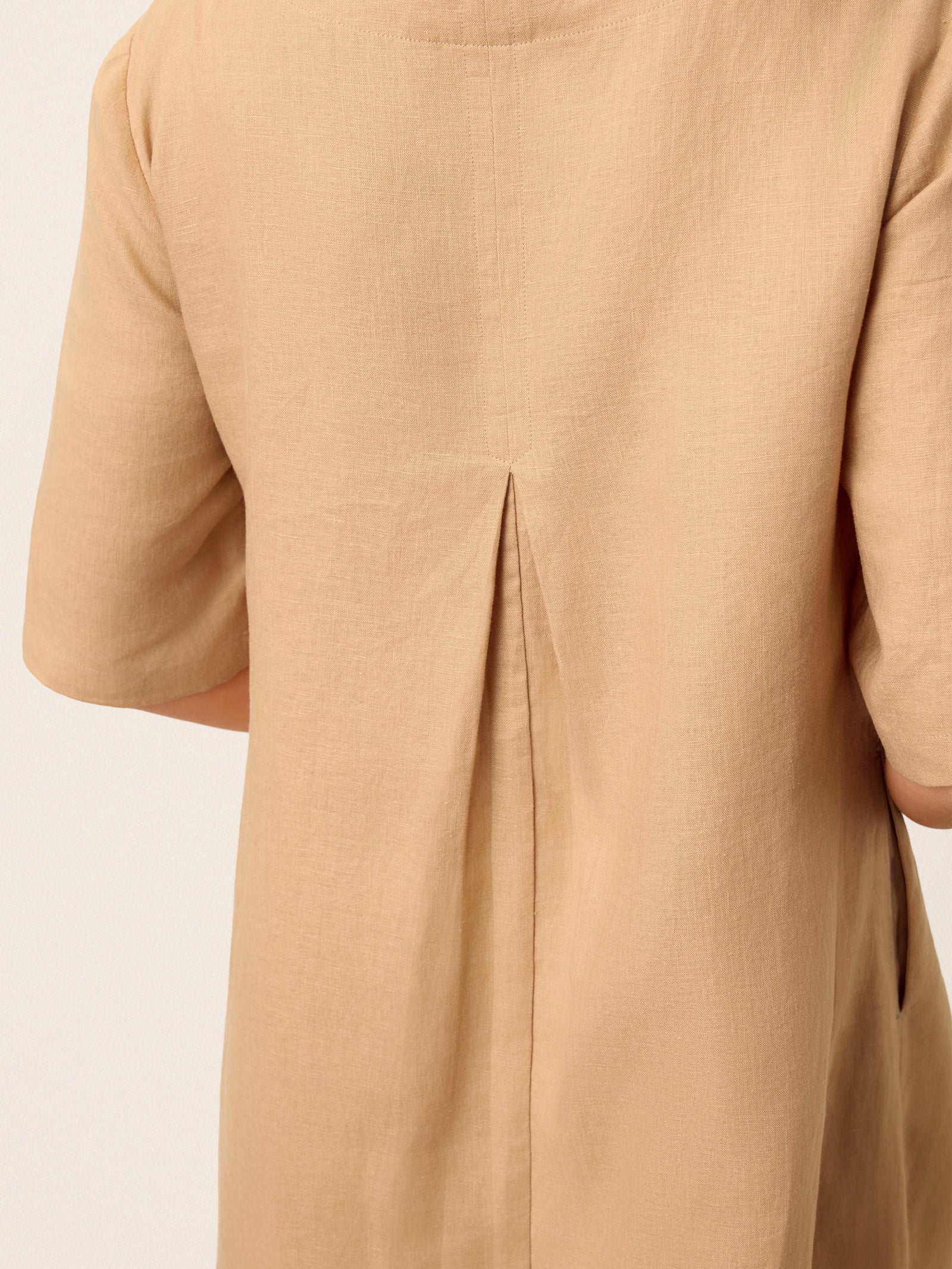 100% Linen Side-Gathered Bow Midi Dress ESMERALDA