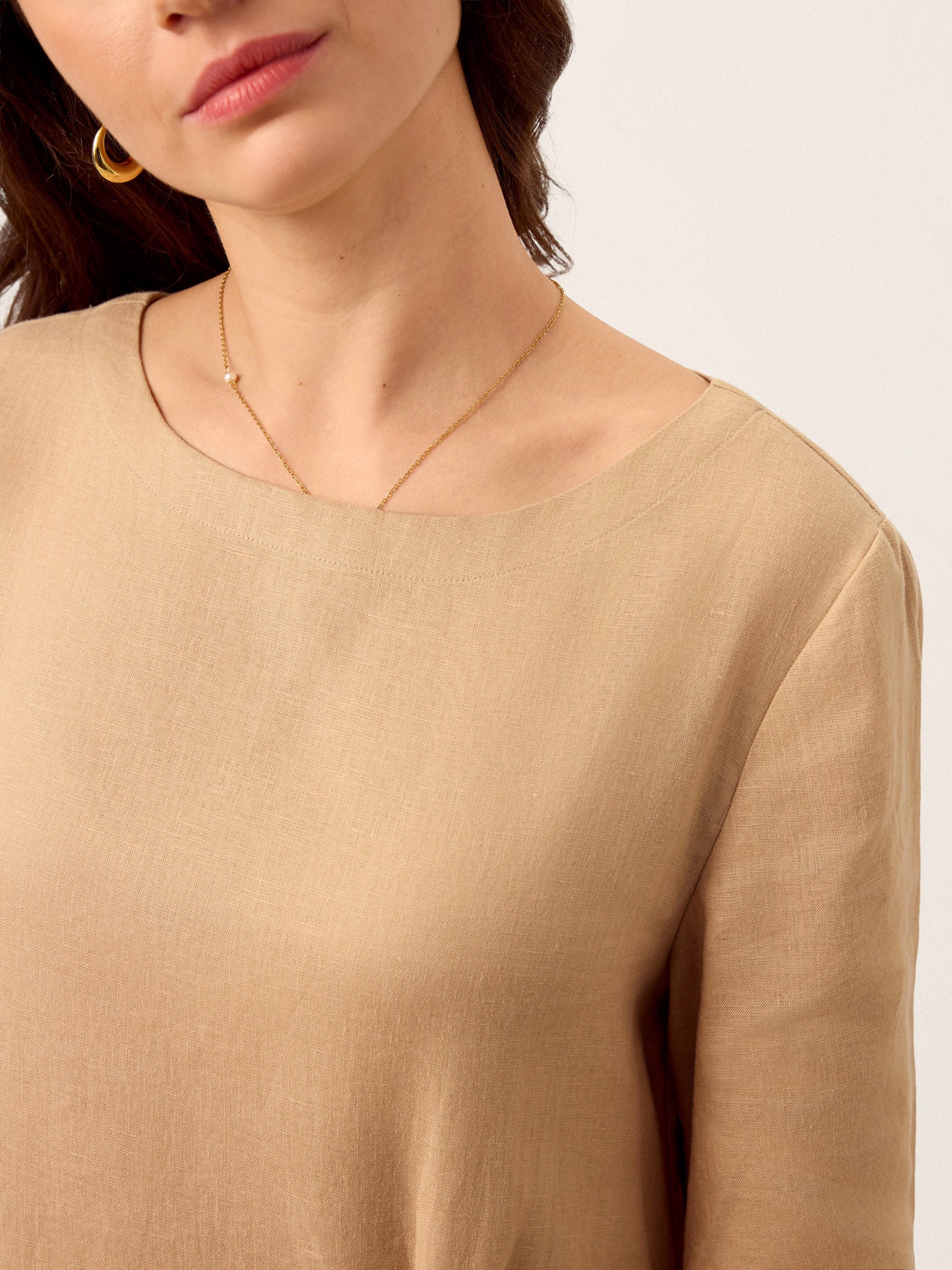 100% Linen Side-Gathered Bow Midi Dress ESMERALDA