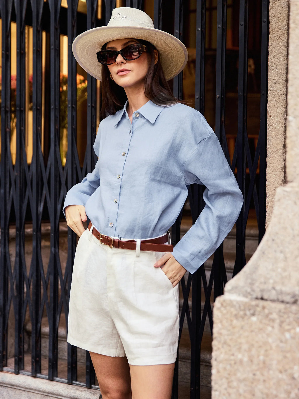 100% Linen Pleated Linen Shorts ELLEN