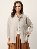 100% Linen Concealed Placket Patch Pocket Shirt FELICITY