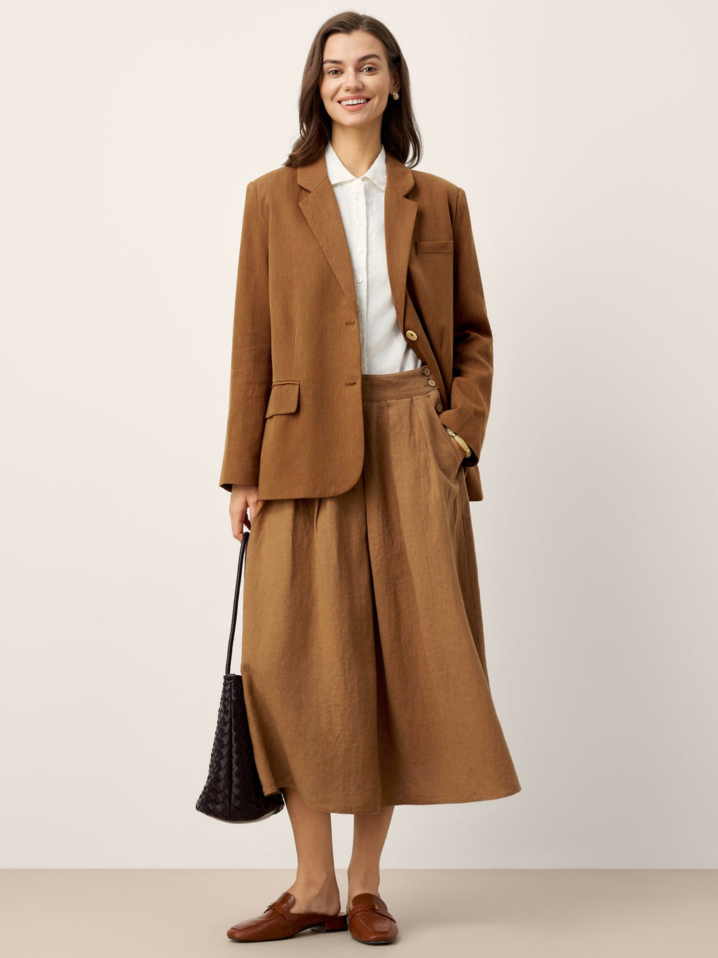 100% Linen Pleated Side Button Skirt LILITH