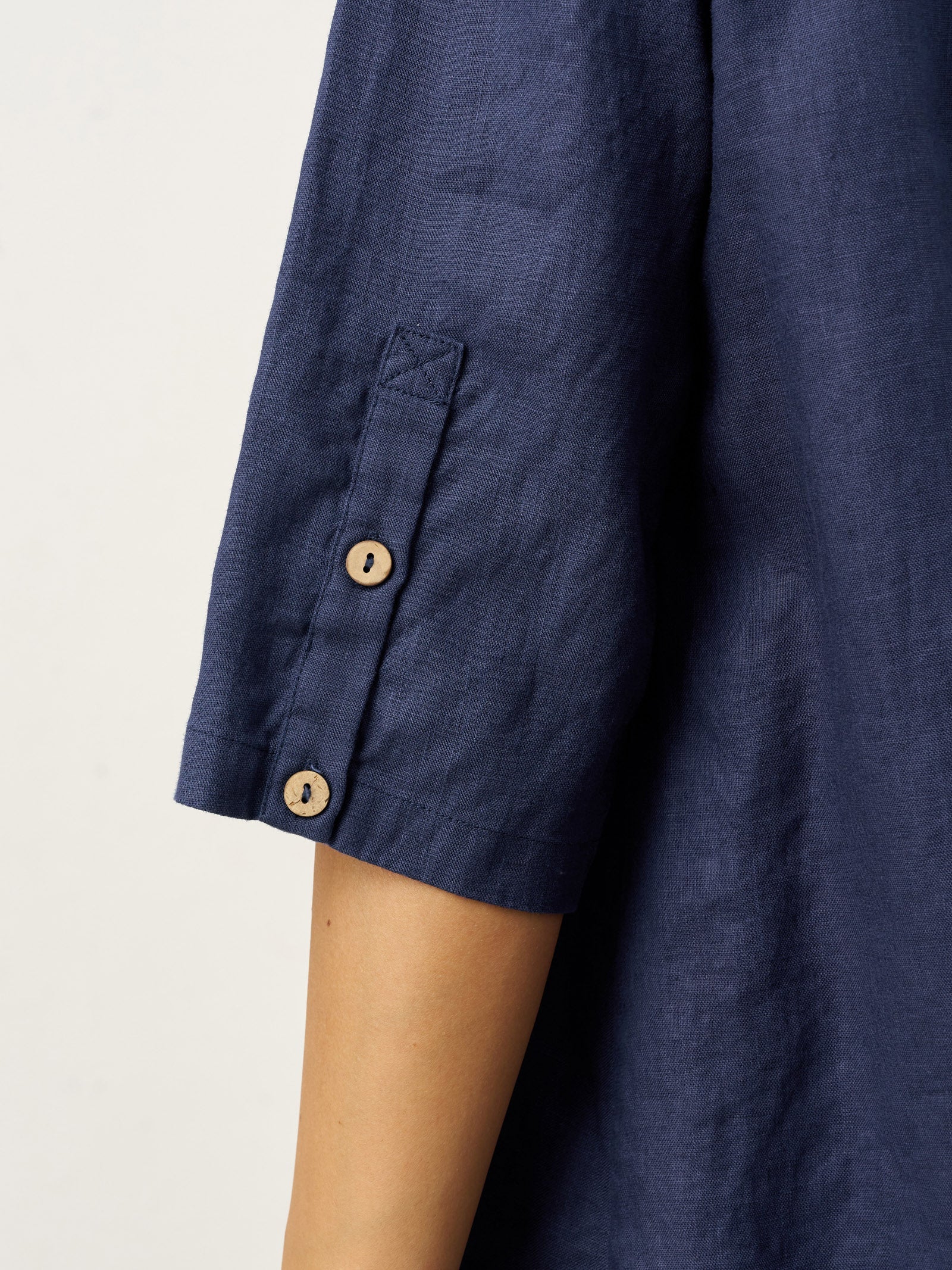 100% Linen Relaxed Back Button Top with Tab Sleeves SYLVANA