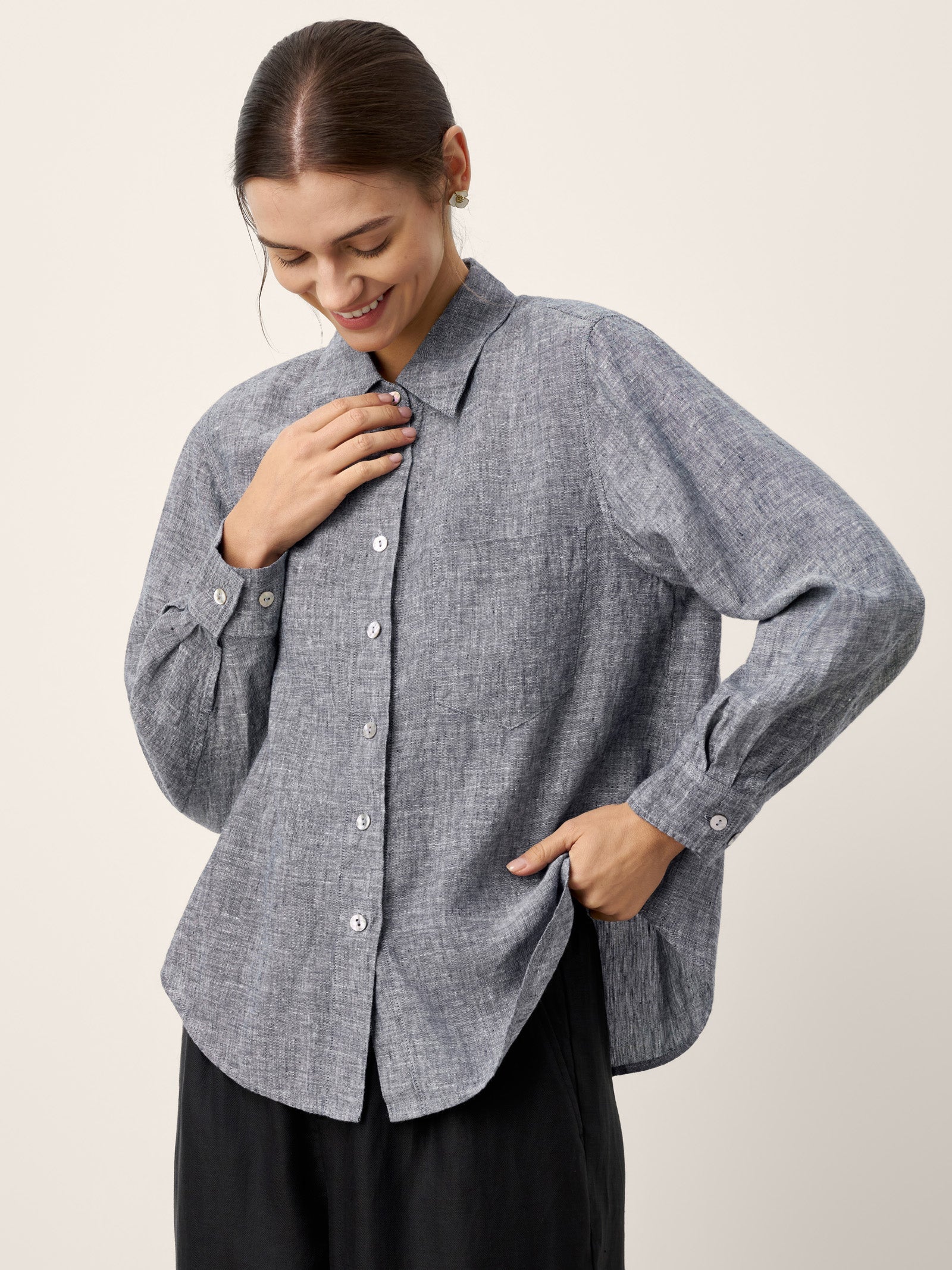 100% Linen Relaxed Drop Shoulder Pocket Shirt ASTER