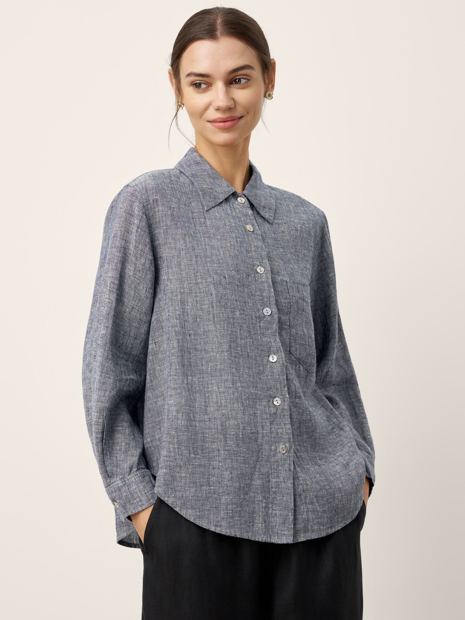 100% Linen Relaxed Drop Shoulder Pocket Shirt ASTER