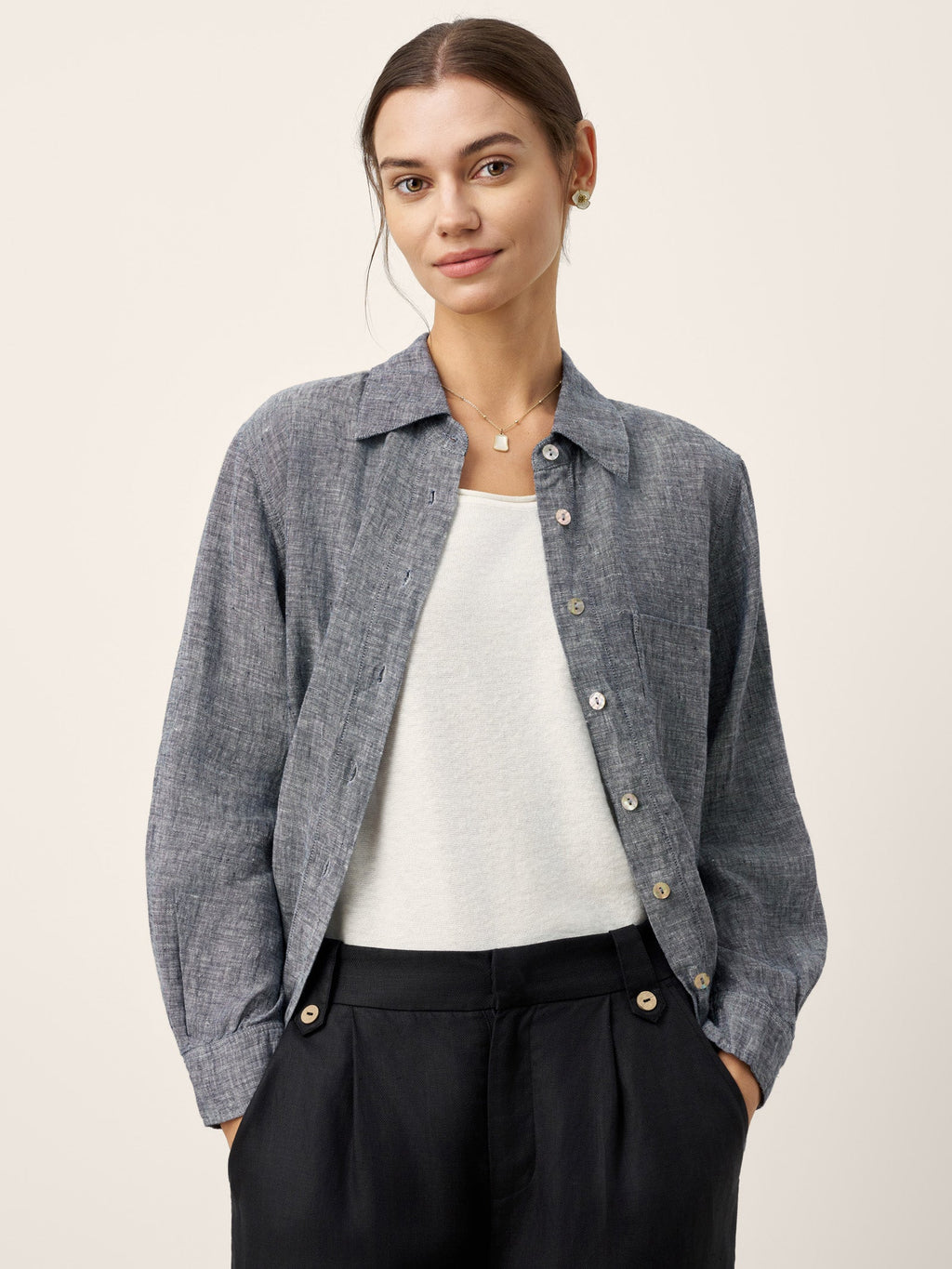 100% Linen Relaxed Drop Shoulder Pocket Shirt ASTER