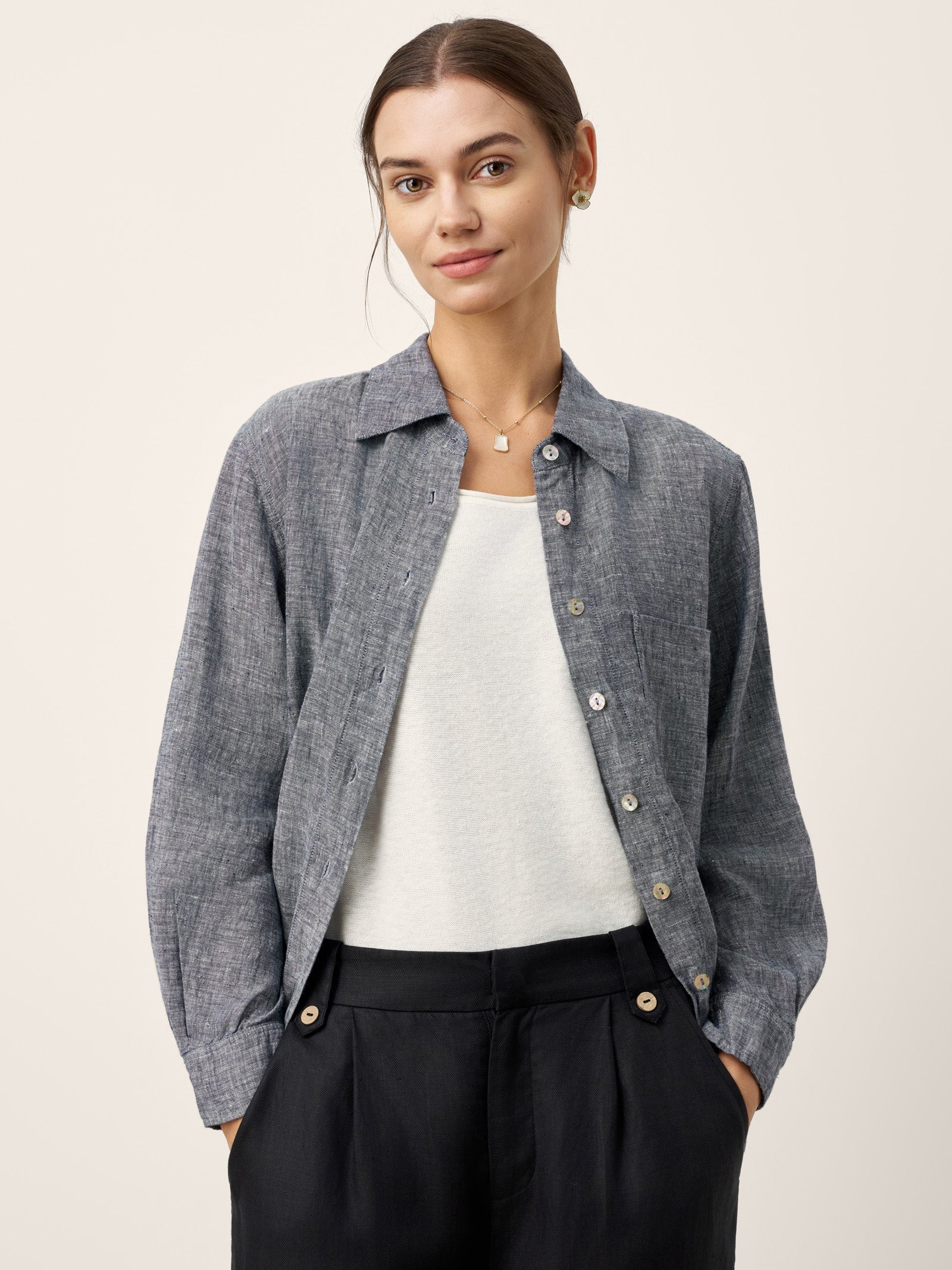 100% Linen Relaxed Drop Shoulder Pocket Shirt ASTER