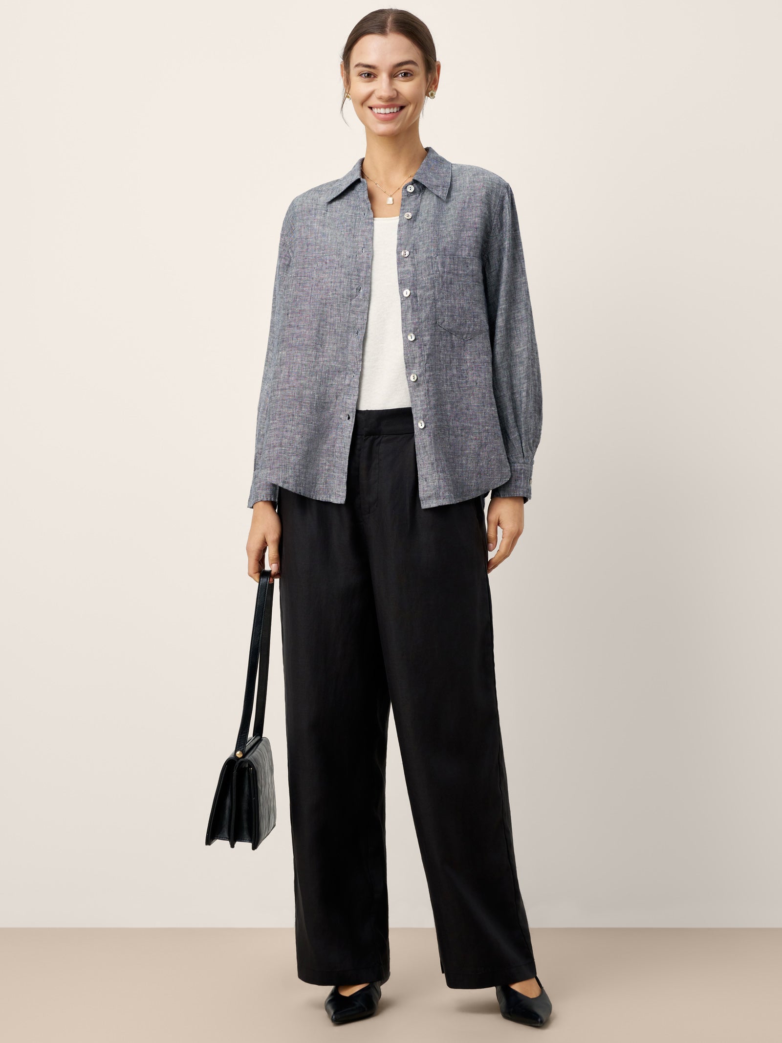 100% Linen Relaxed Drop Shoulder Pocket Shirt ASTER