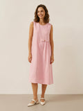 100% Linen Sleeveless Accordion Pleat Midi Dress TINA