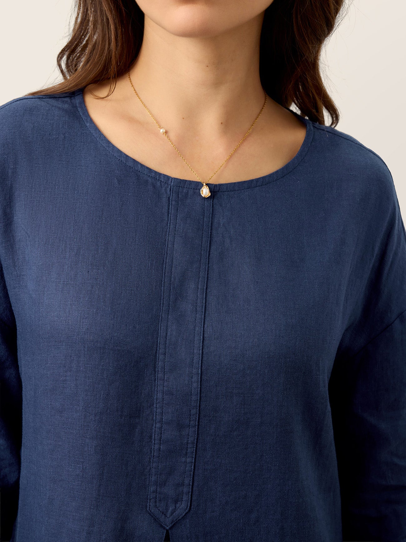 100% Linen Roll-Up Sleeve Inverted Pleat Midi Dress MARIBEL