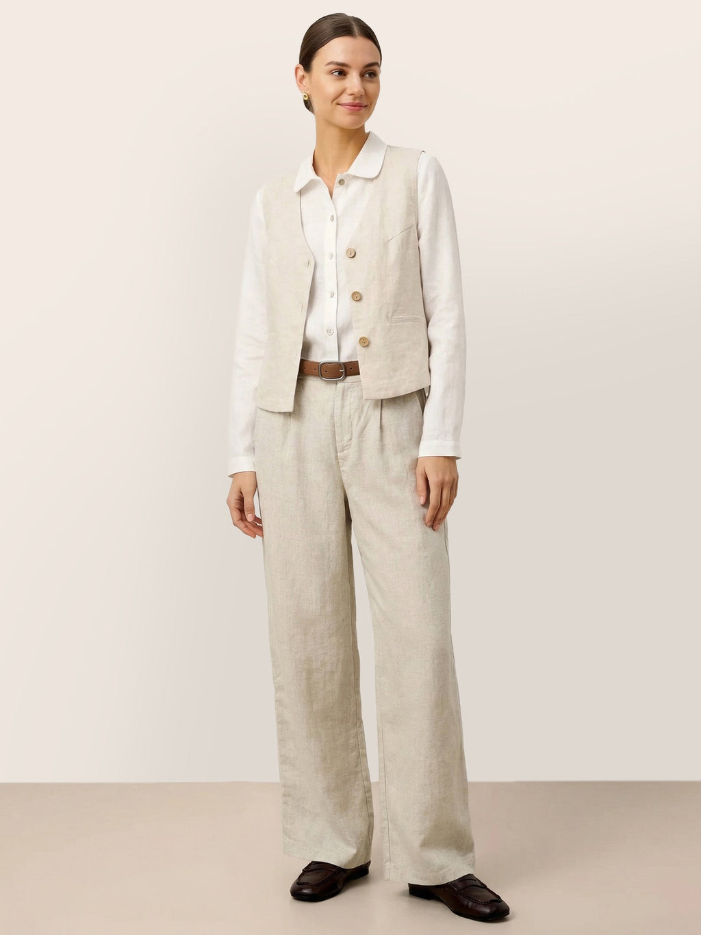 100% Linen V-Neck Buttoned Closure Vest DELIA