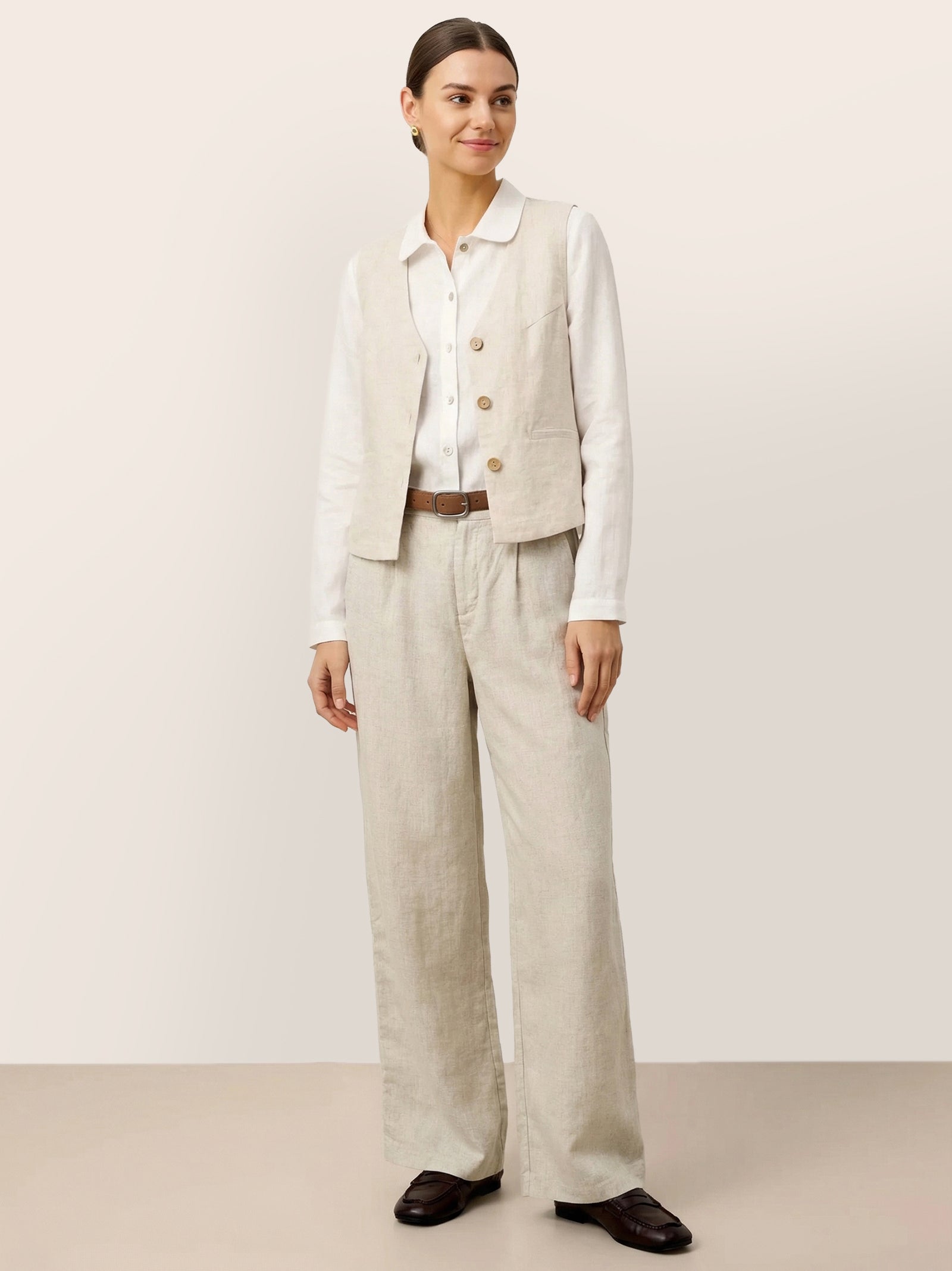 100% Linen V-Neck Buttoned Closure Vest DELIA