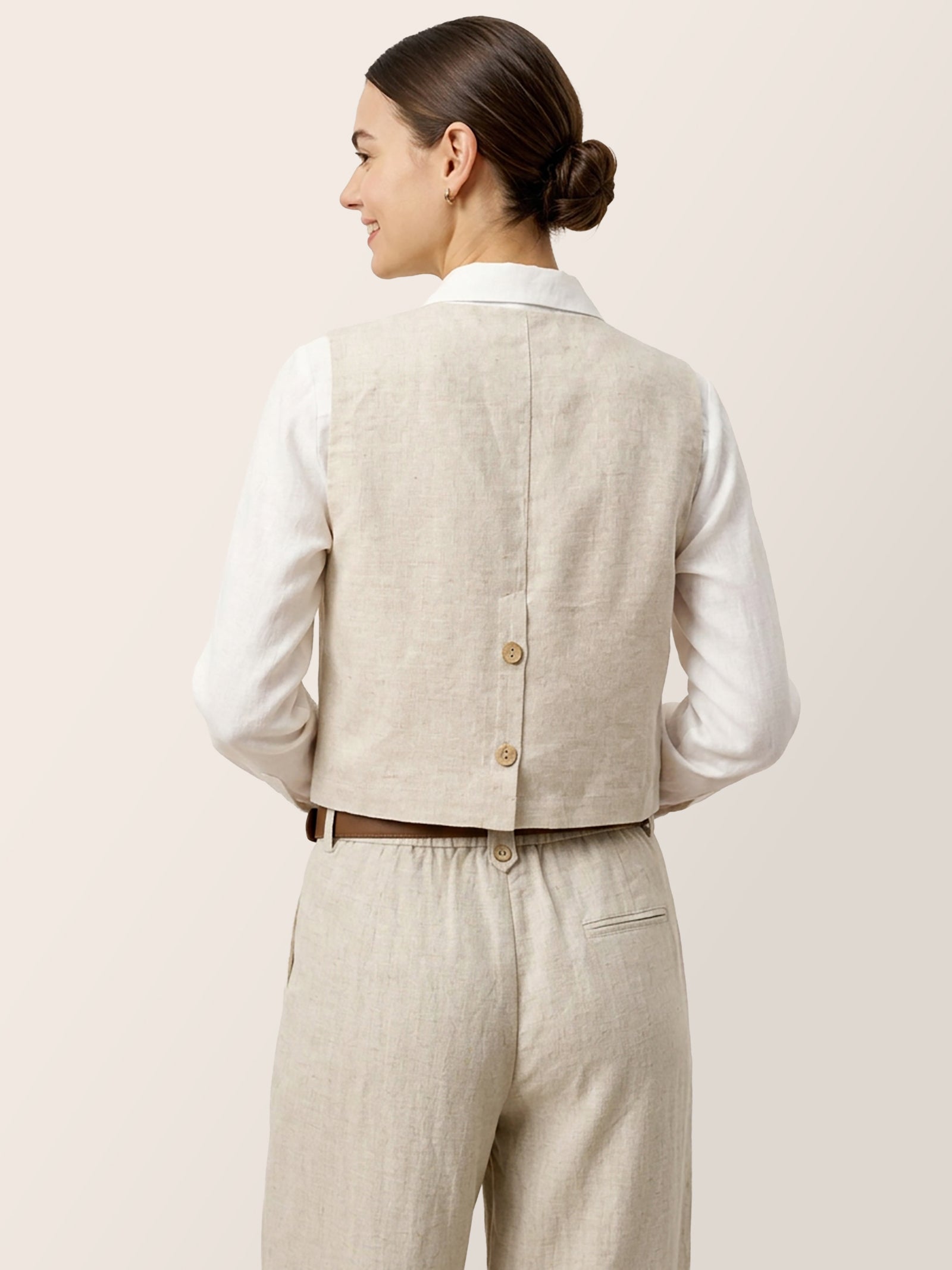 100% Linen V-Neck Buttoned Closure Vest DELIA