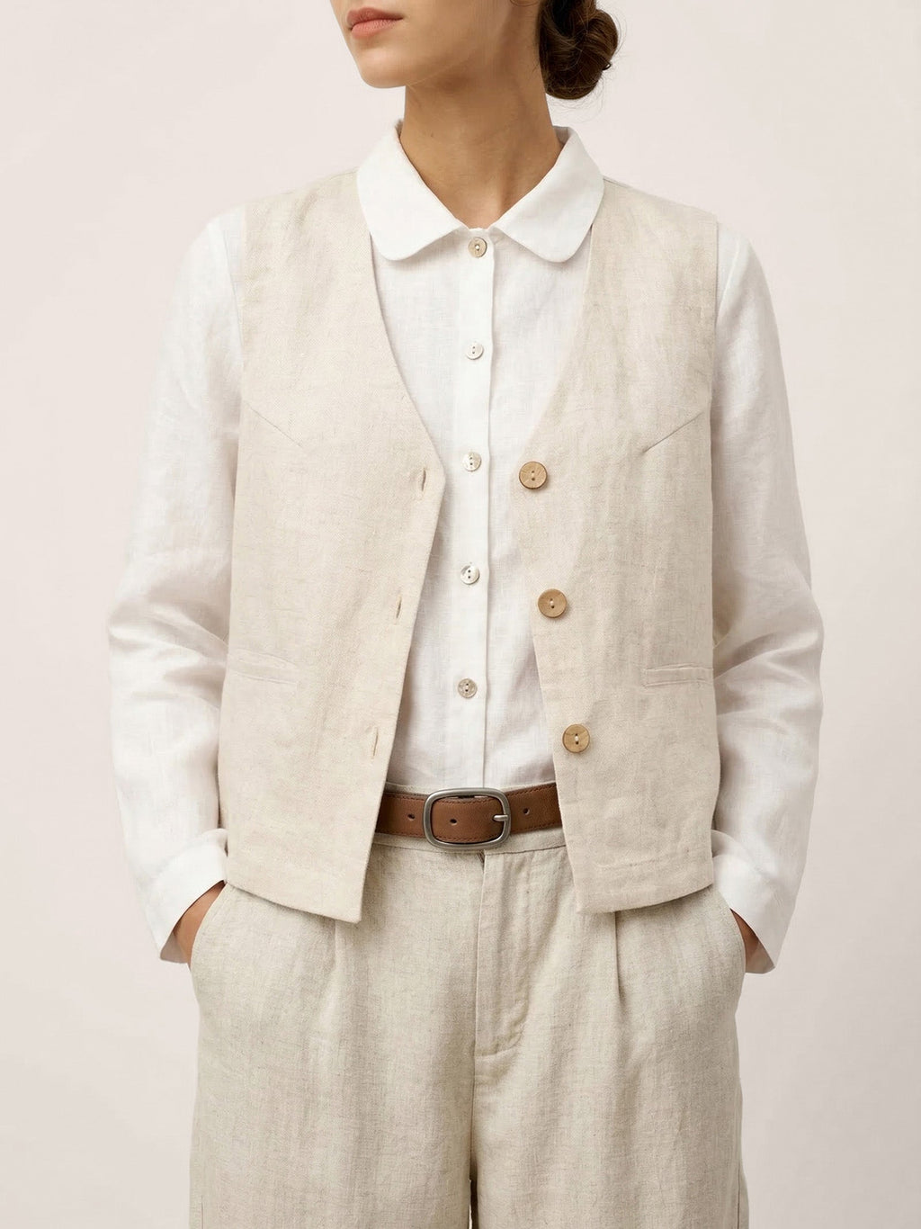 100% Linen V-Neck Buttoned Closure Vest DELIA