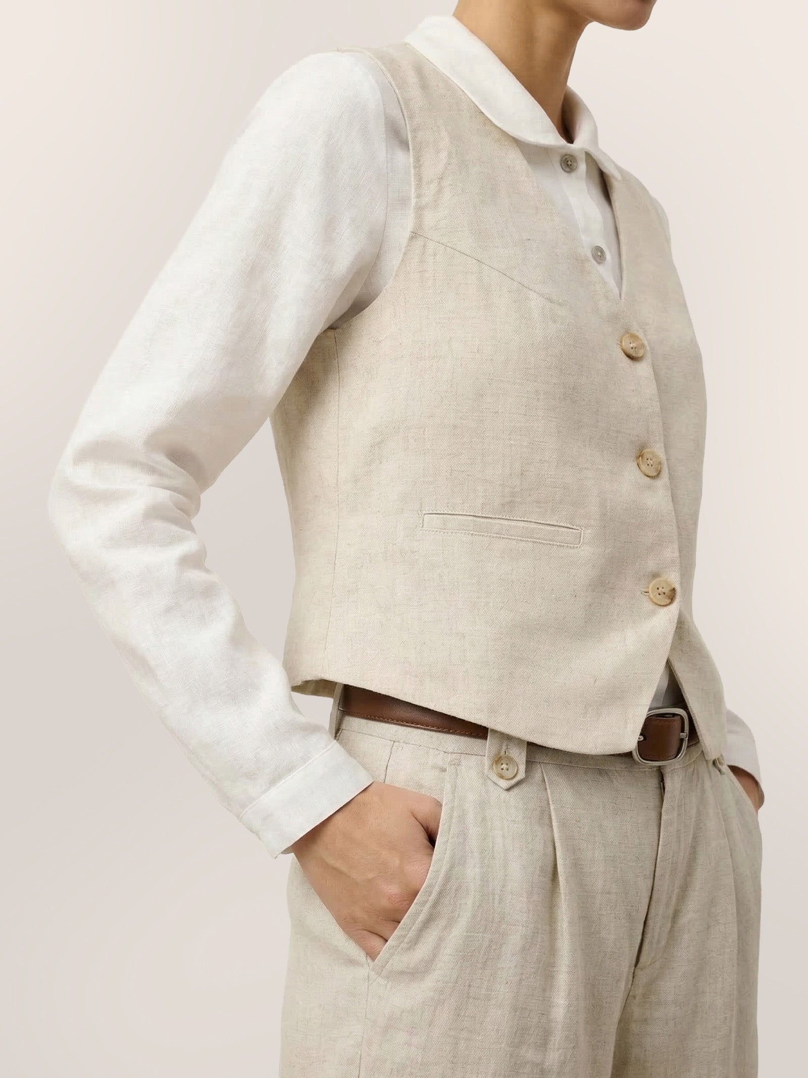 100% Linen V-Neck Buttoned Closure Vest DELIA