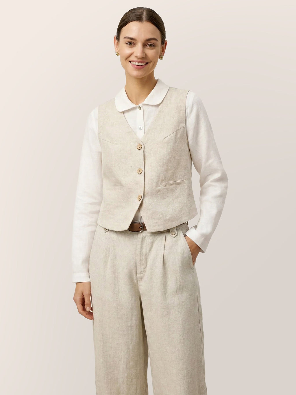 100% Linen V-Neck Buttoned Closure Vest DELIA