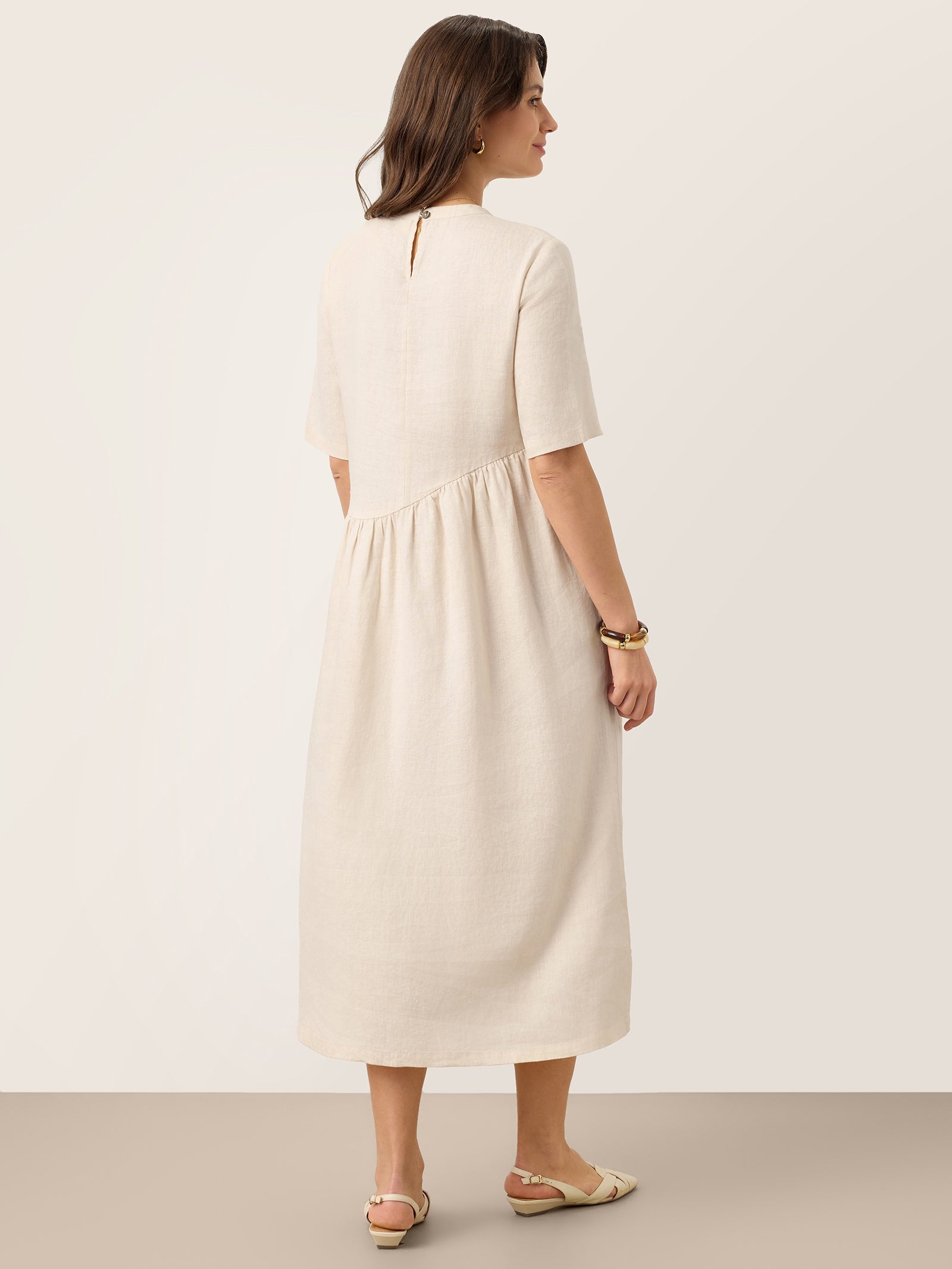 100% Linen Arch-Seam Fluid Midi Dress EUDORA