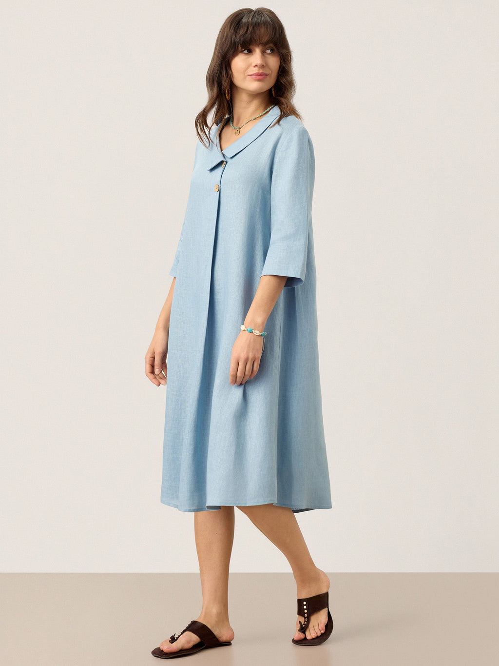 100% Linen Asymmetric Shawl Collar A-Line Mini Dress WINIFRED