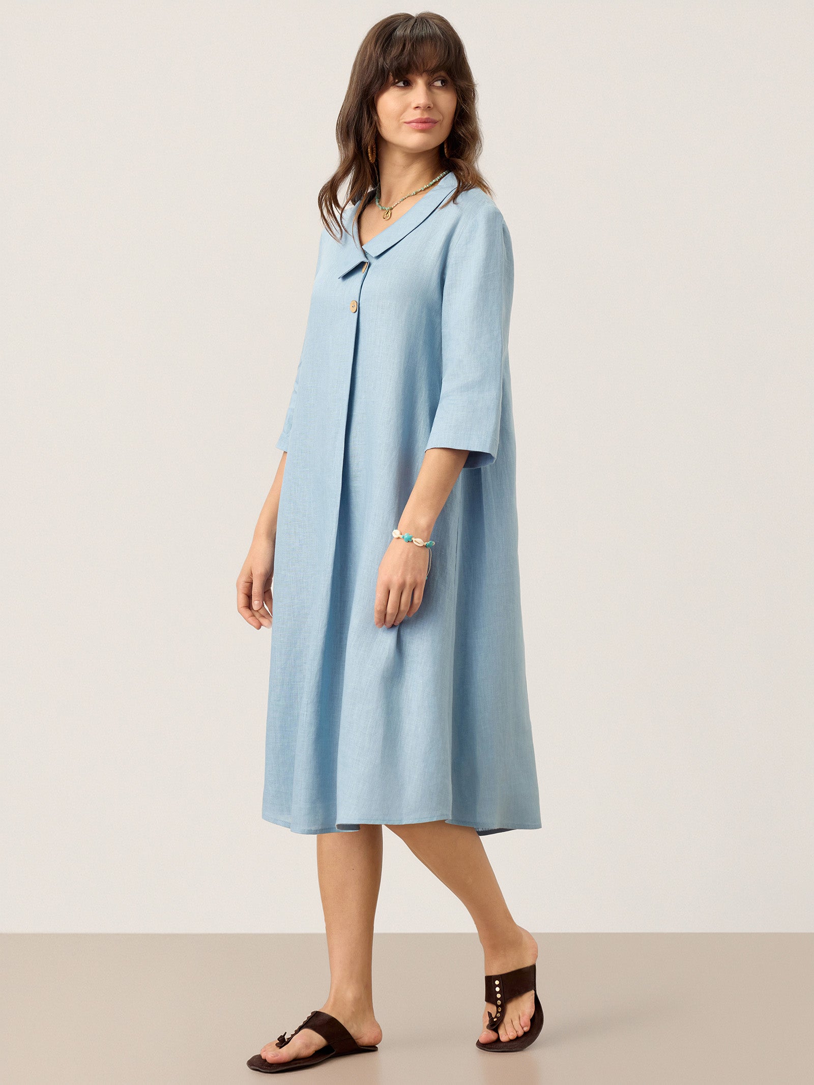 100% Linen Asymmetric Shawl Collar A-Line Mini Dress WINIFRED