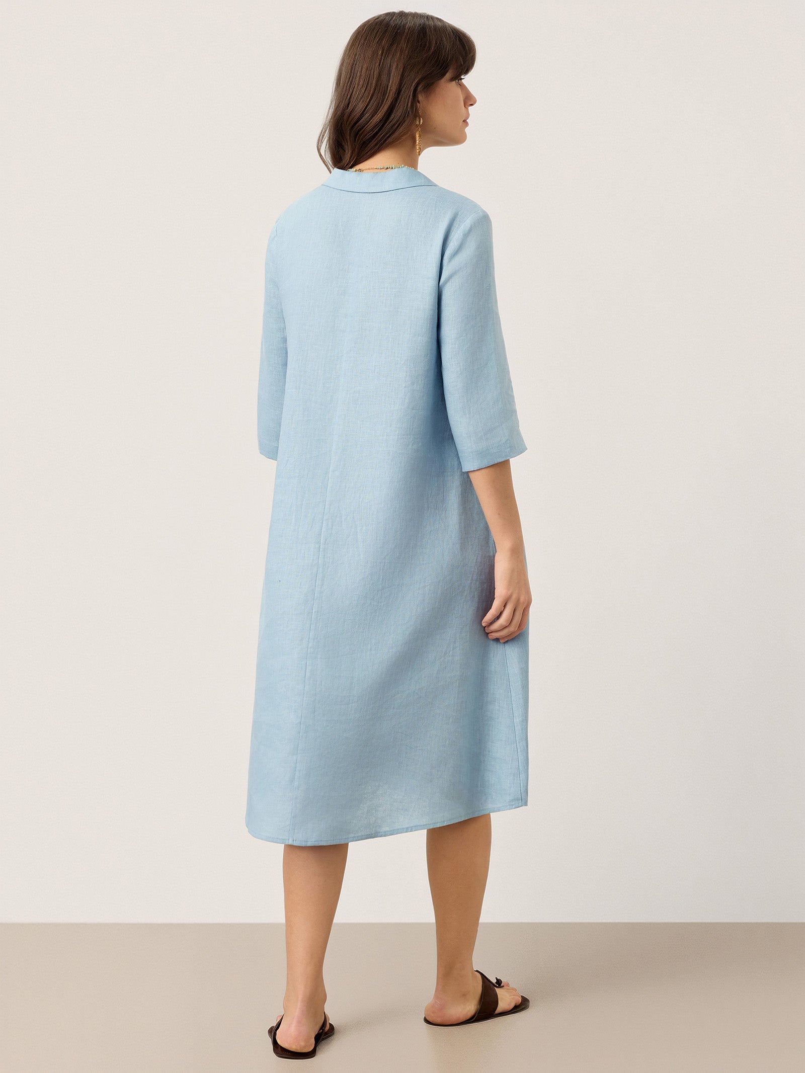 100% Linen Asymmetric Shawl Collar A-Line Mini Dress WINIFRED