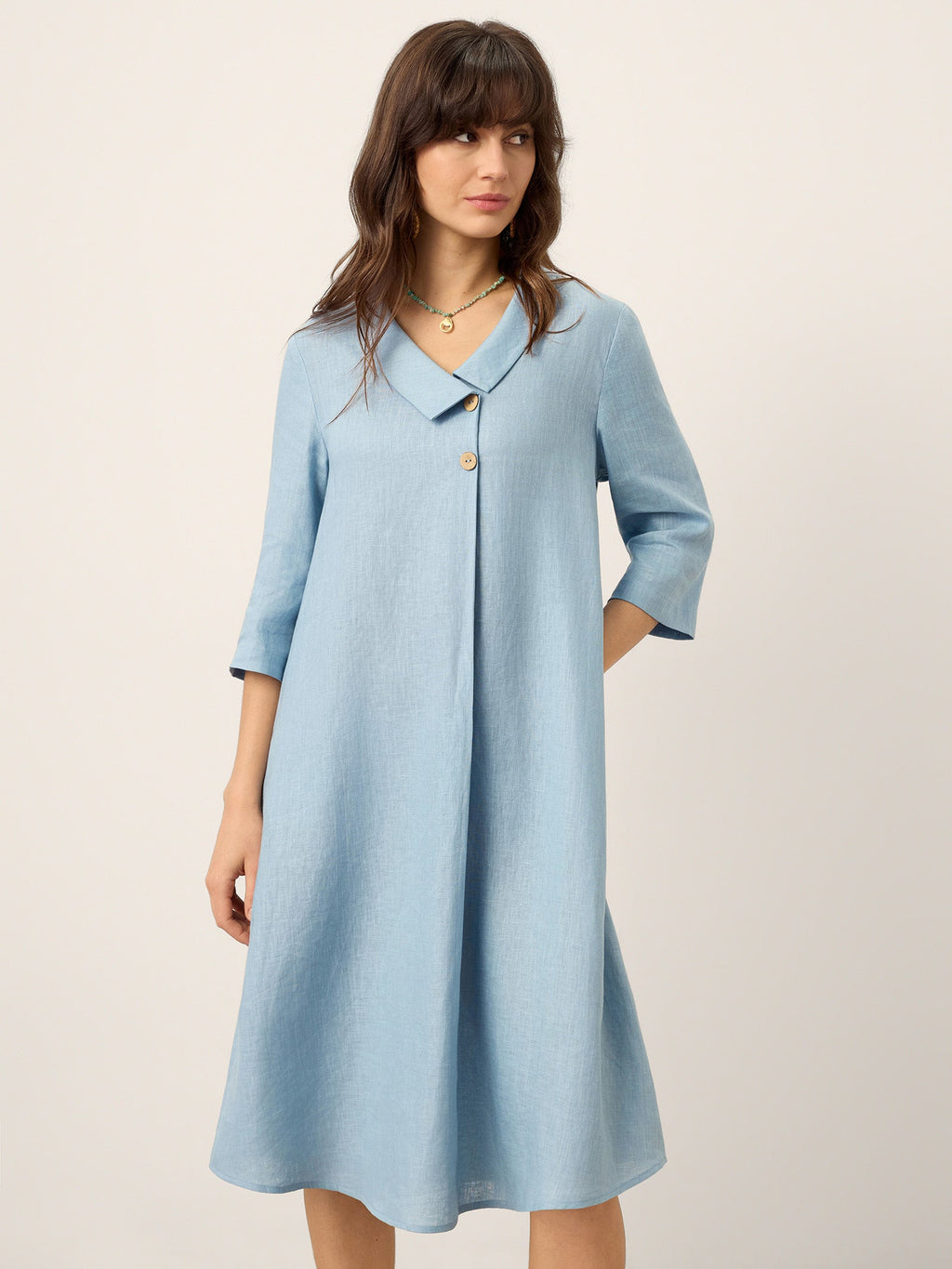 100% Linen Asymmetric Shawl Collar A-Line Mini Dress WINIFRED