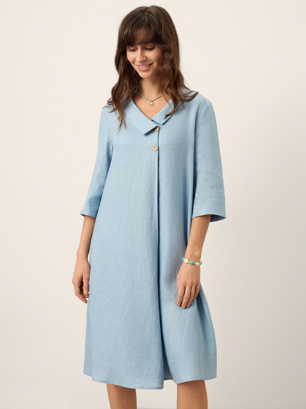 100% Linen Asymmetric Shawl Collar A-Line Mini Dress WINIFRED