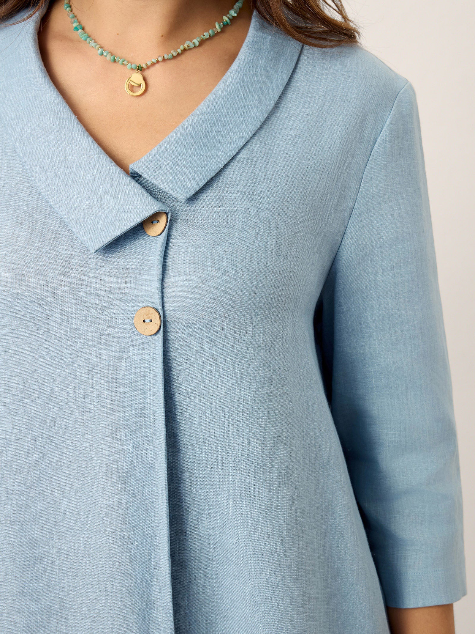 100% Linen Asymmetric Shawl Collar A-Line Mini Dress WINIFRED