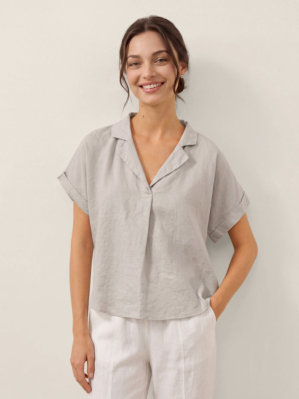 100% Linen Blazer-Inspired Pullover Top DINA