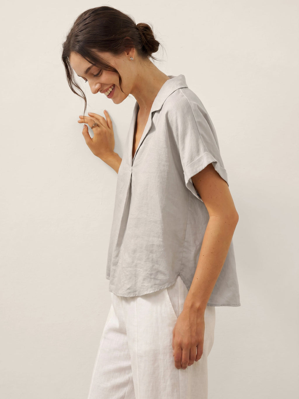 100% Linen Blazer-Inspired Pullover Top DINA