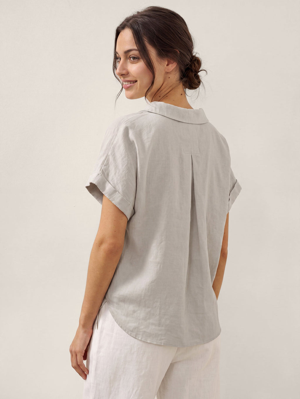 100% Linen Blazer-Inspired Pullover Top DINA