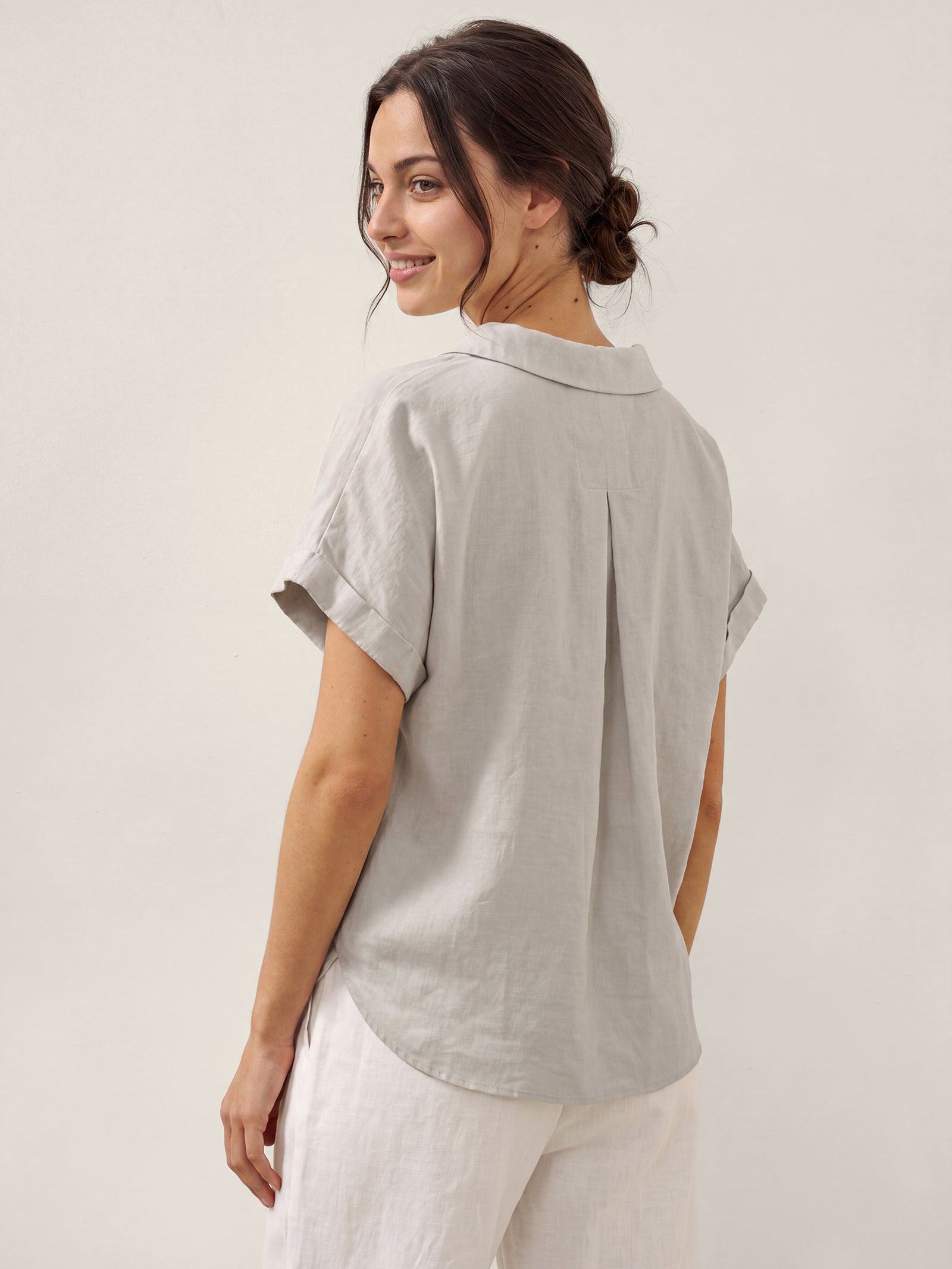 100% Linen Blazer-Inspired Pullover Top DINA