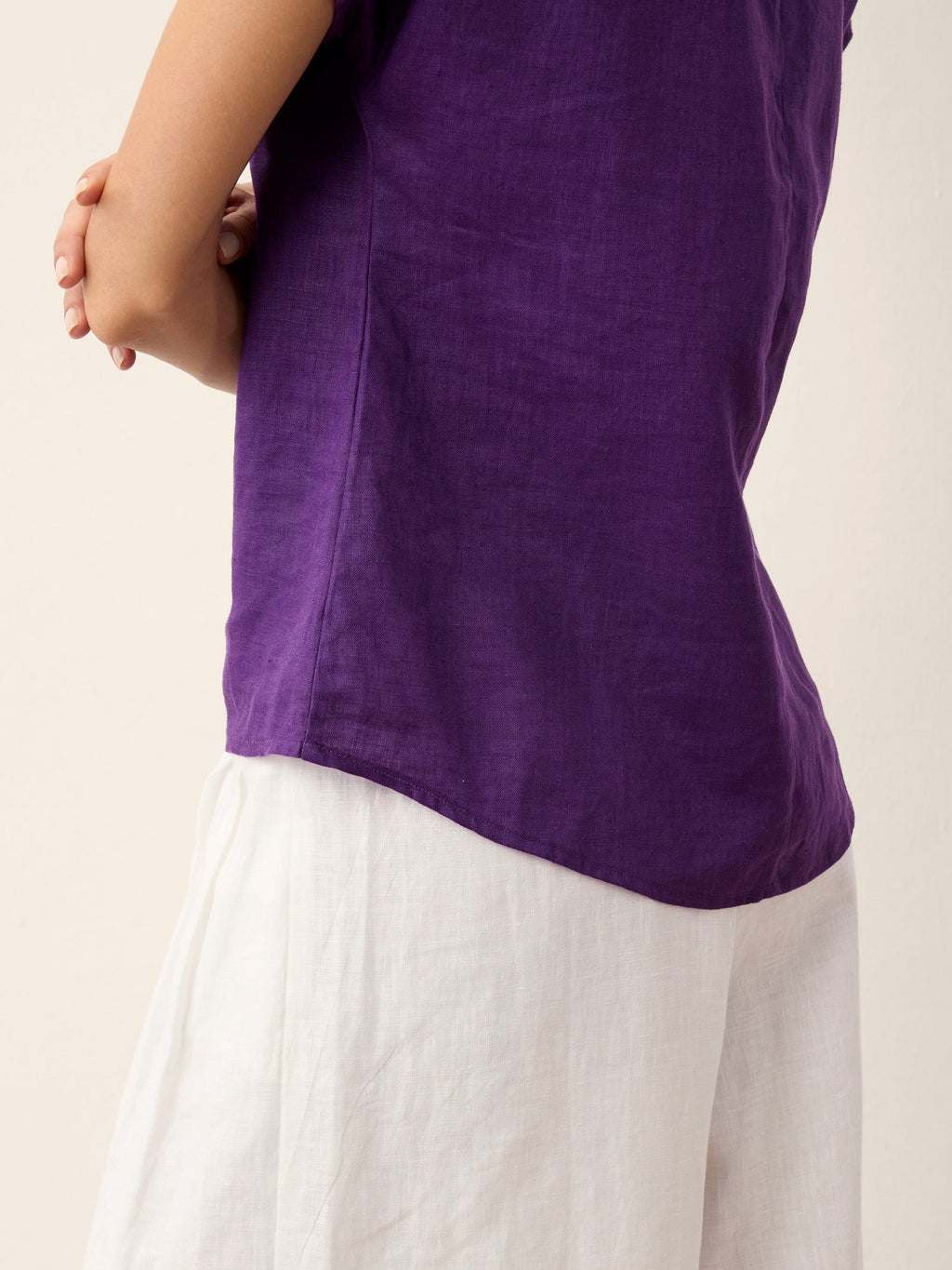 100% Linen Round Neck Button Detail Top ISABELLE