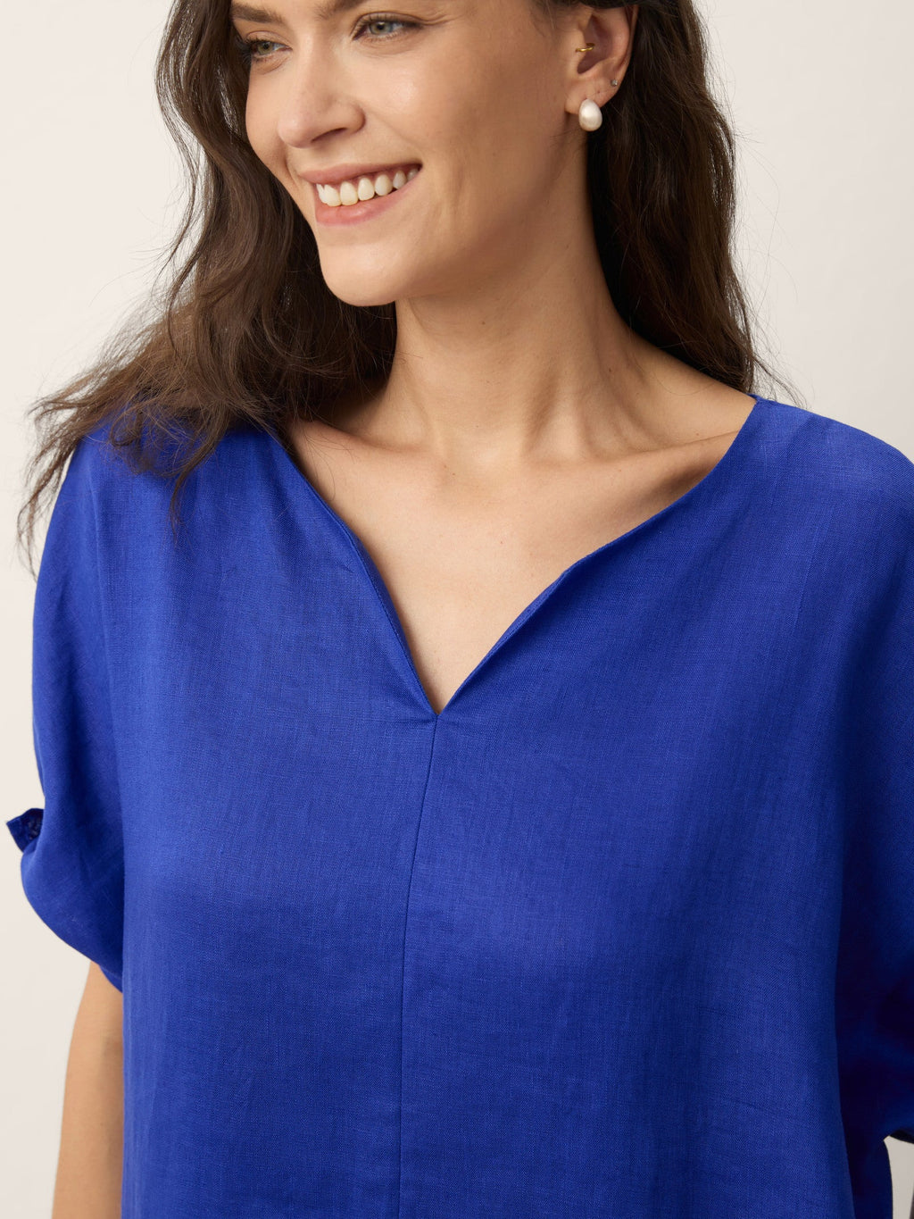 100% Linen Bow-Tie Cuff Split-Hem Midi Dress JESSAMINE