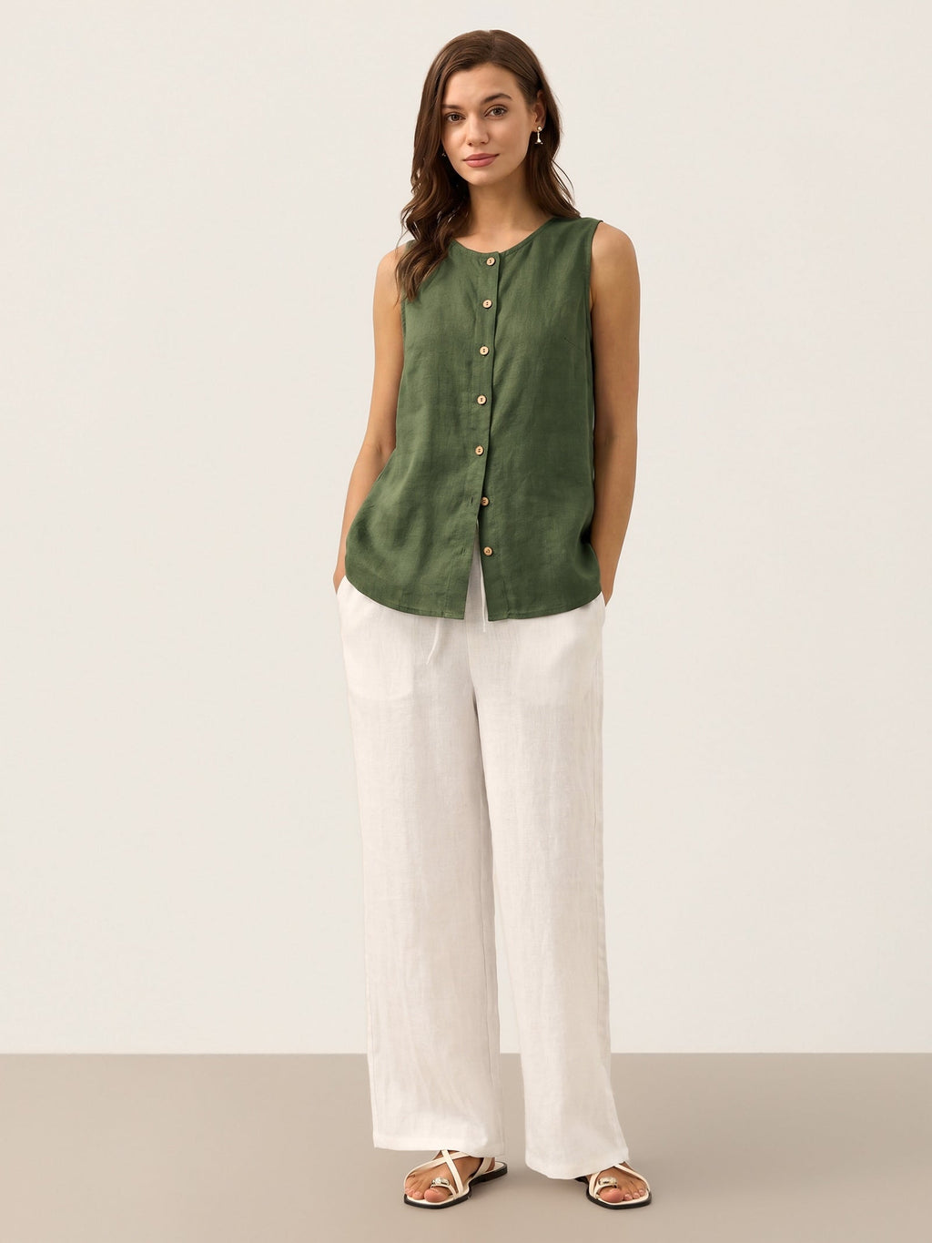 100% Linen Buttons Down Tank Top ERIN