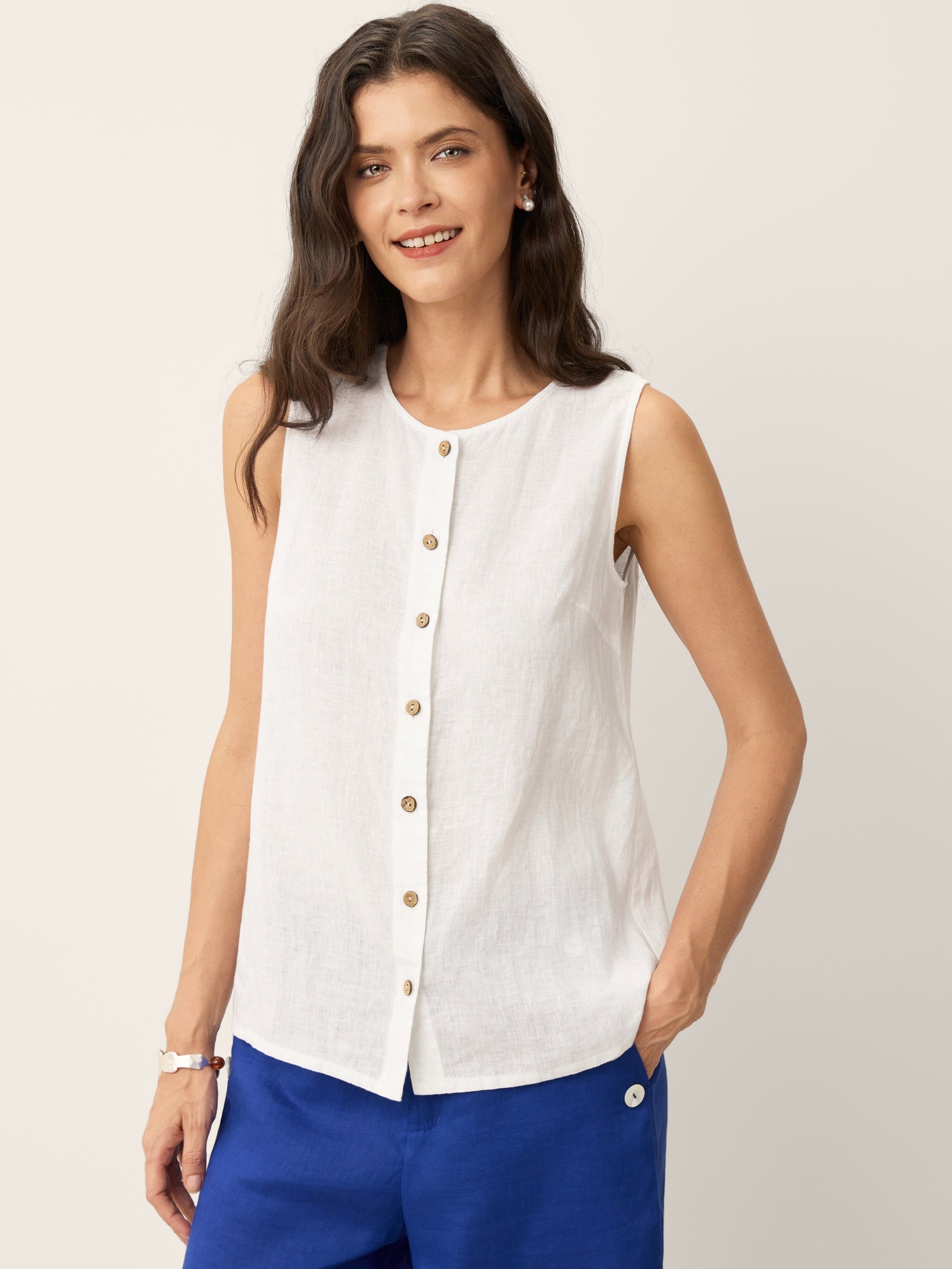 100% Linen Buttons Down Tank Top ERIN